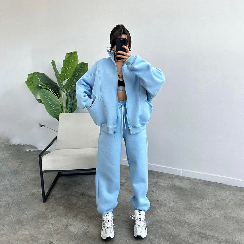 Women's Tracksuit Set - Zip Cardigan & Drawstring Trousers with Pockets