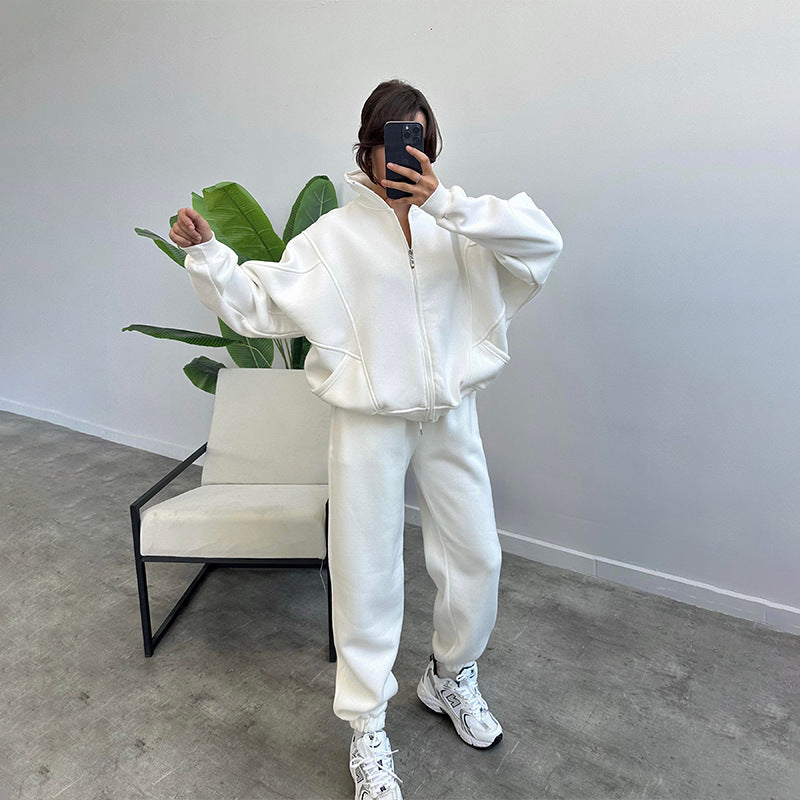 Women's Tracksuit Set - Zip Cardigan & Drawstring Trousers with Pockets