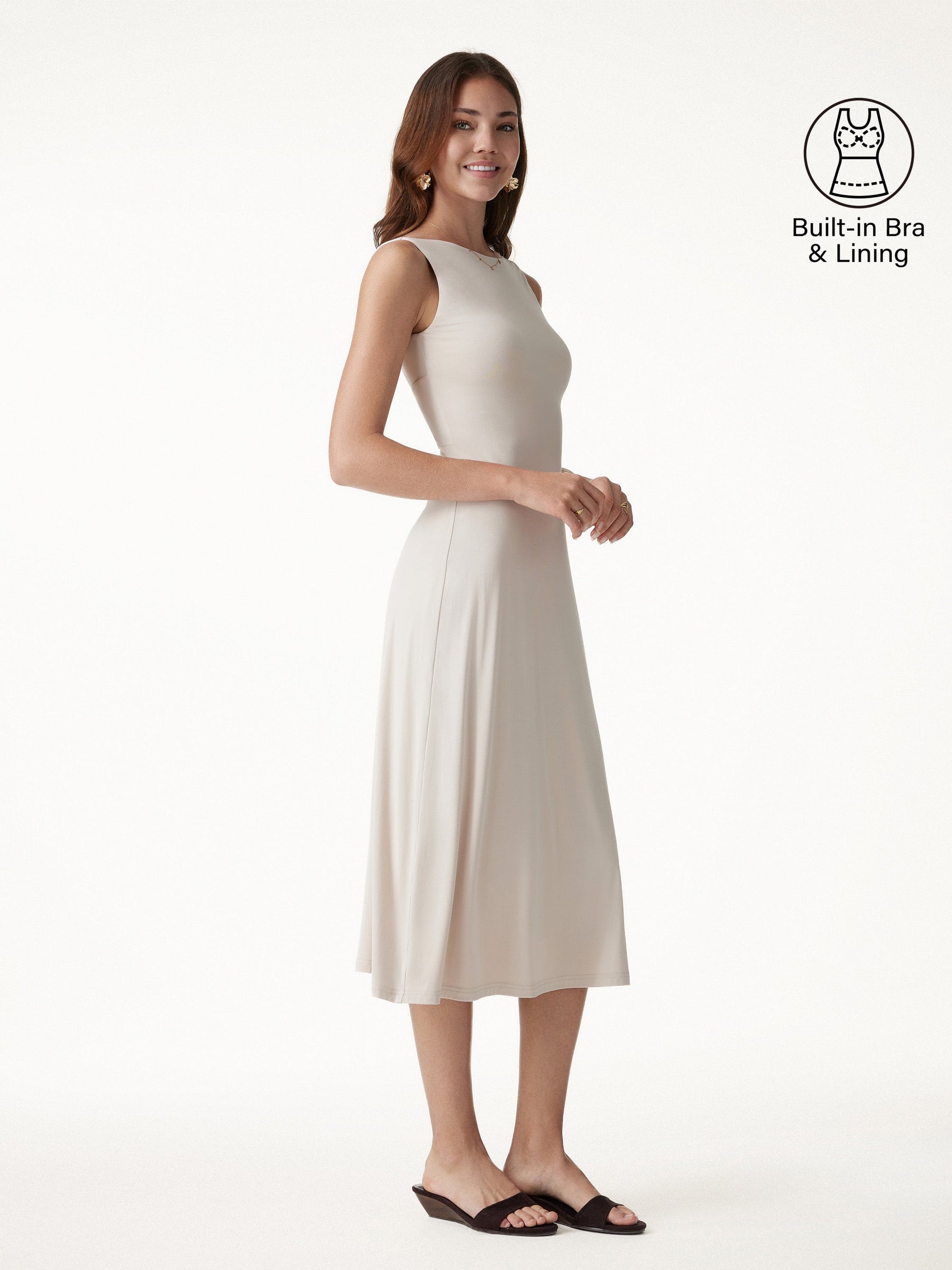 SkinKiss Boatneck Open-Back Flowy Midi Bra Dress