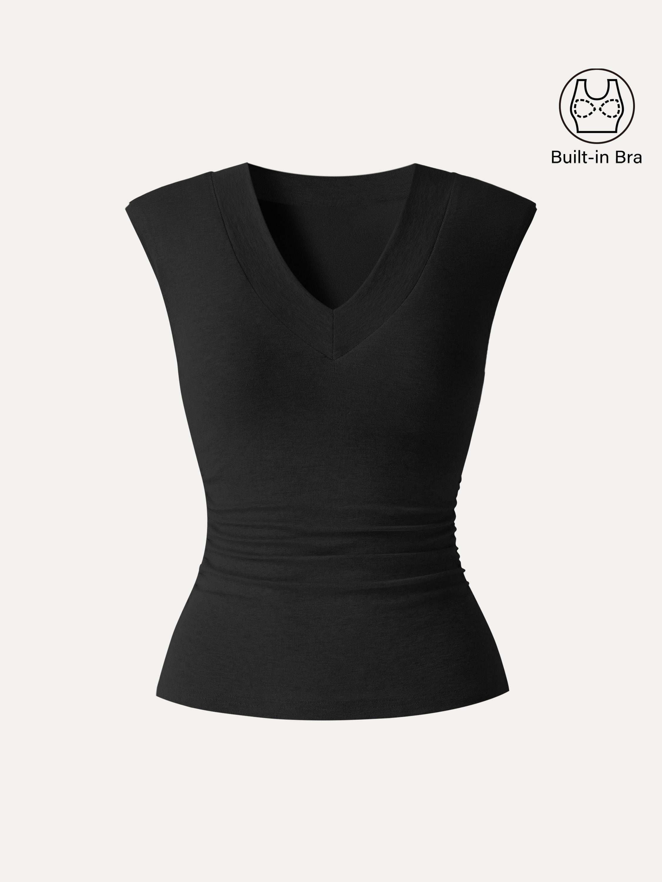 Sweat-Wicking V-Neck Wide Shoulder Ruched Bra Top
