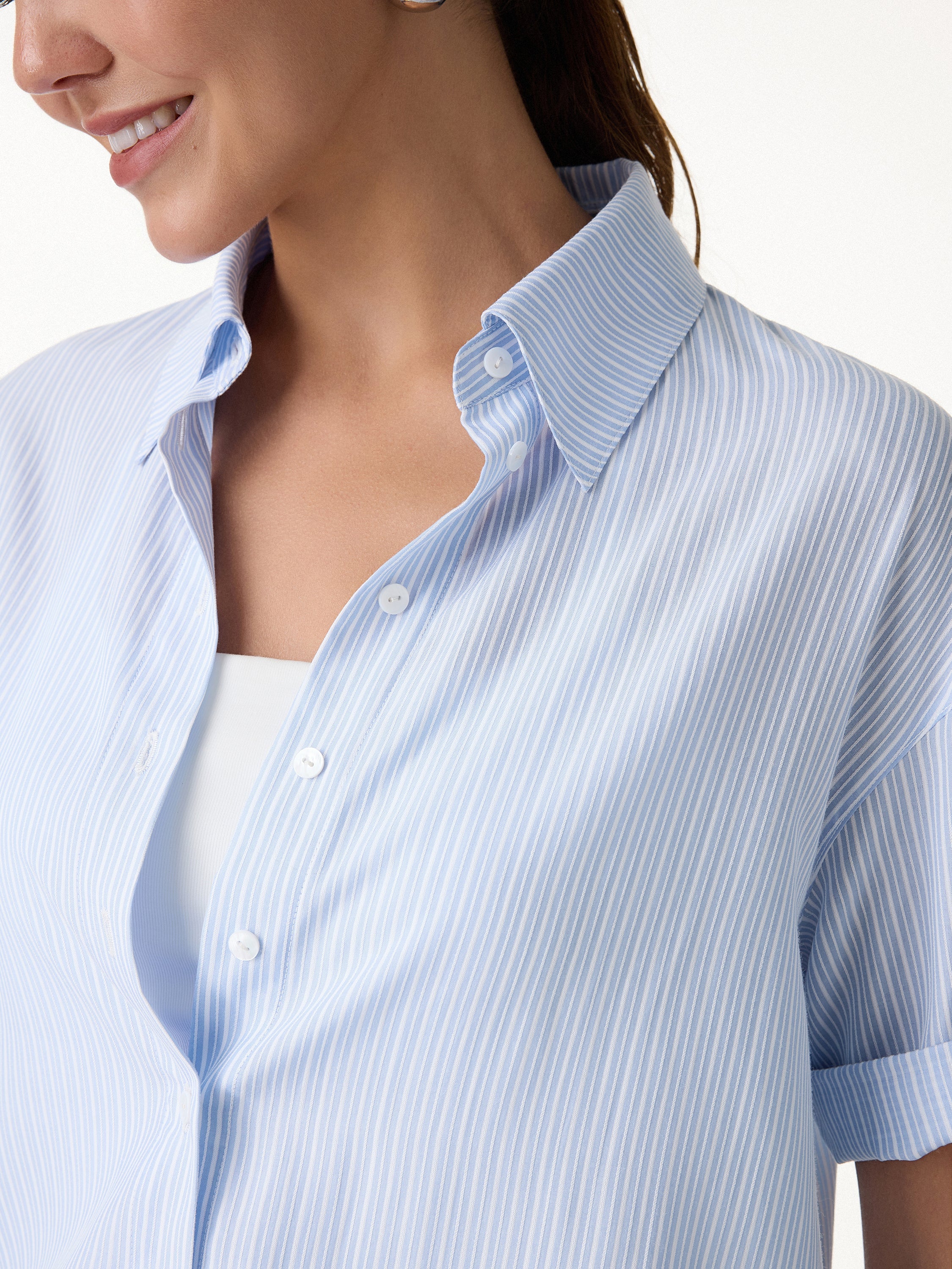 Collared Elbow Sleeve Poplin Shirt