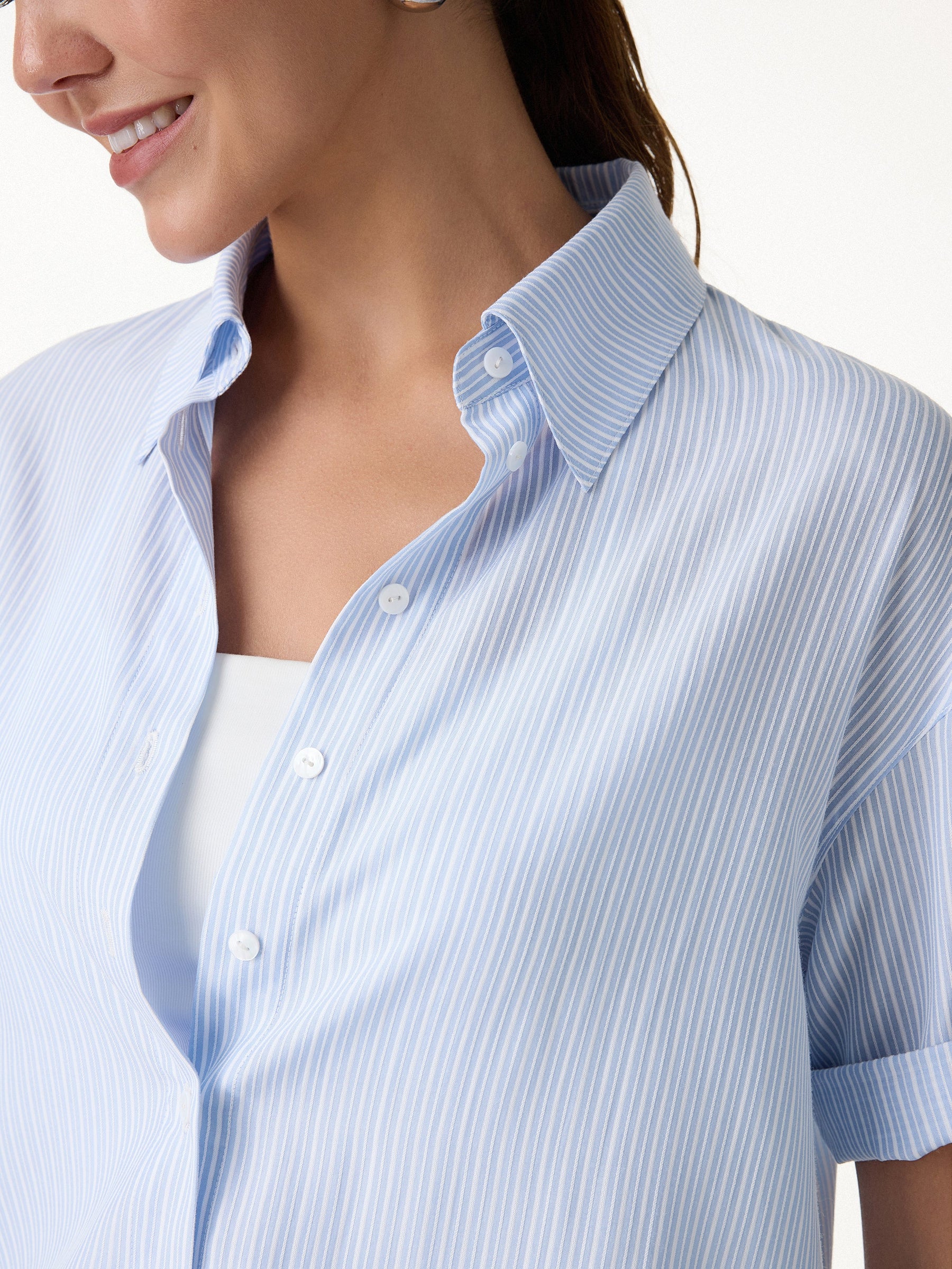 Collared Elbow Sleeve Poplin Shirt