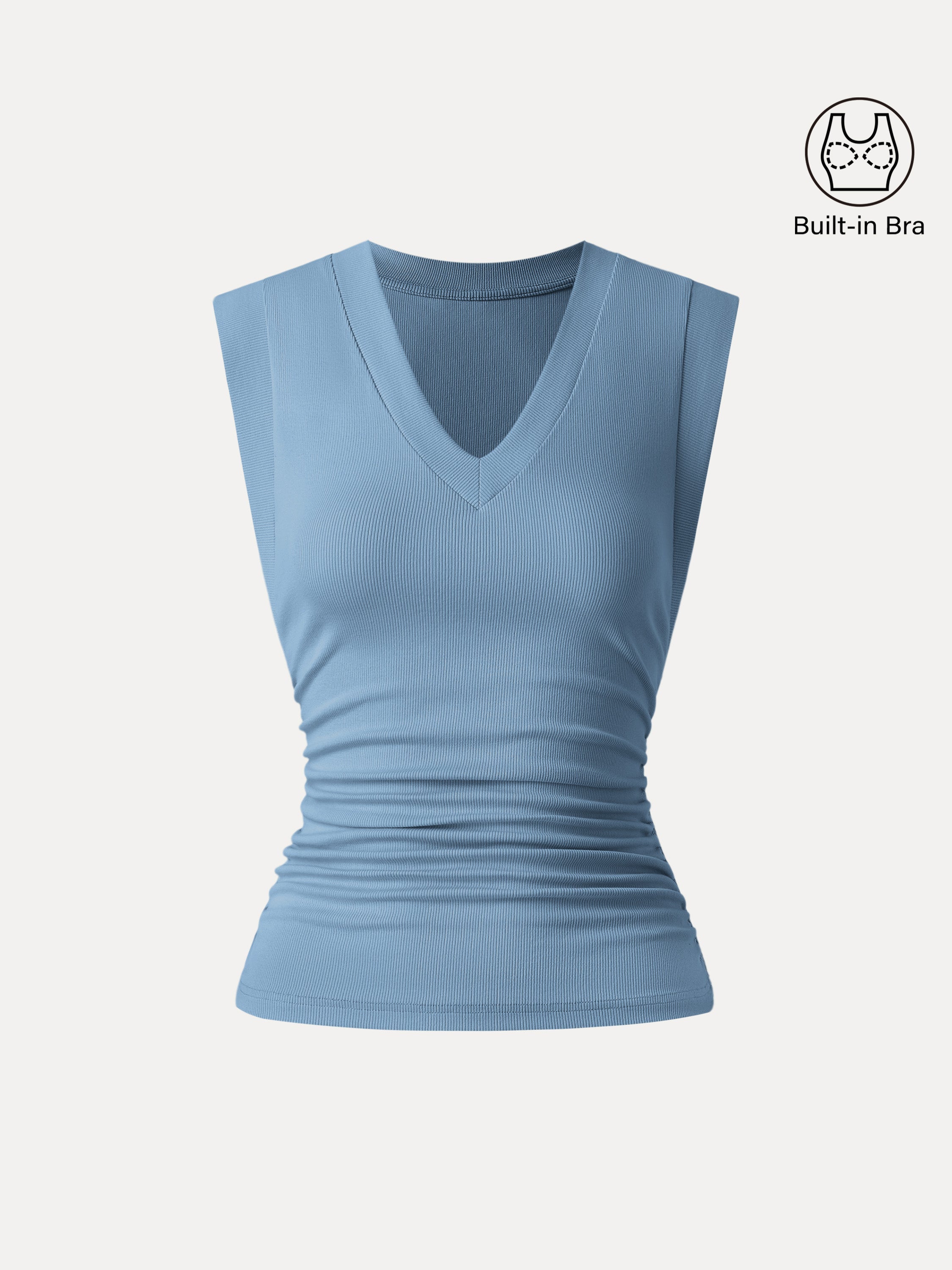 Stretch Cotton V-neck Side Ruched Muscle Bra Top