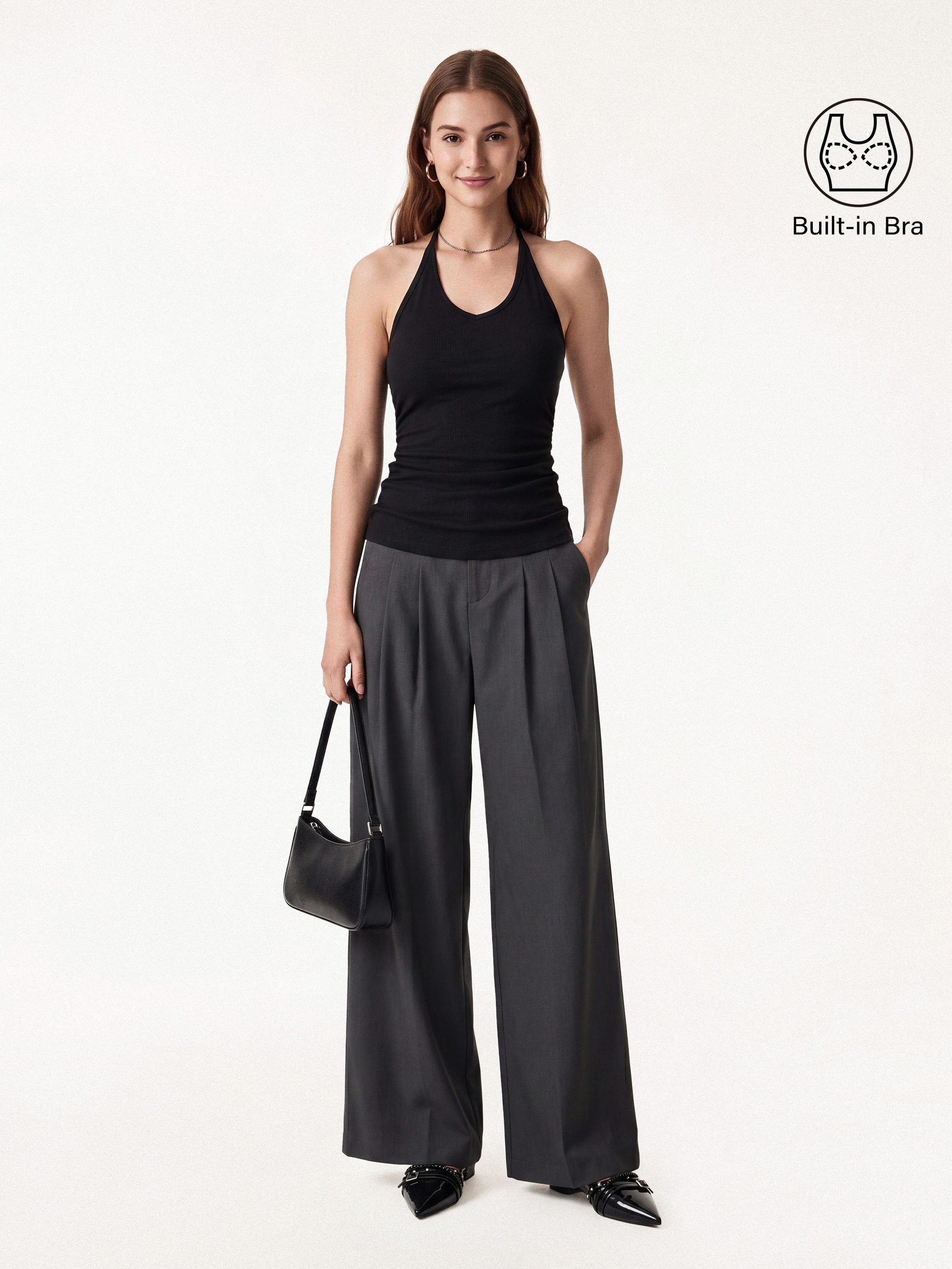 Modal Halter Neck Open Back Ruched Bra Top
