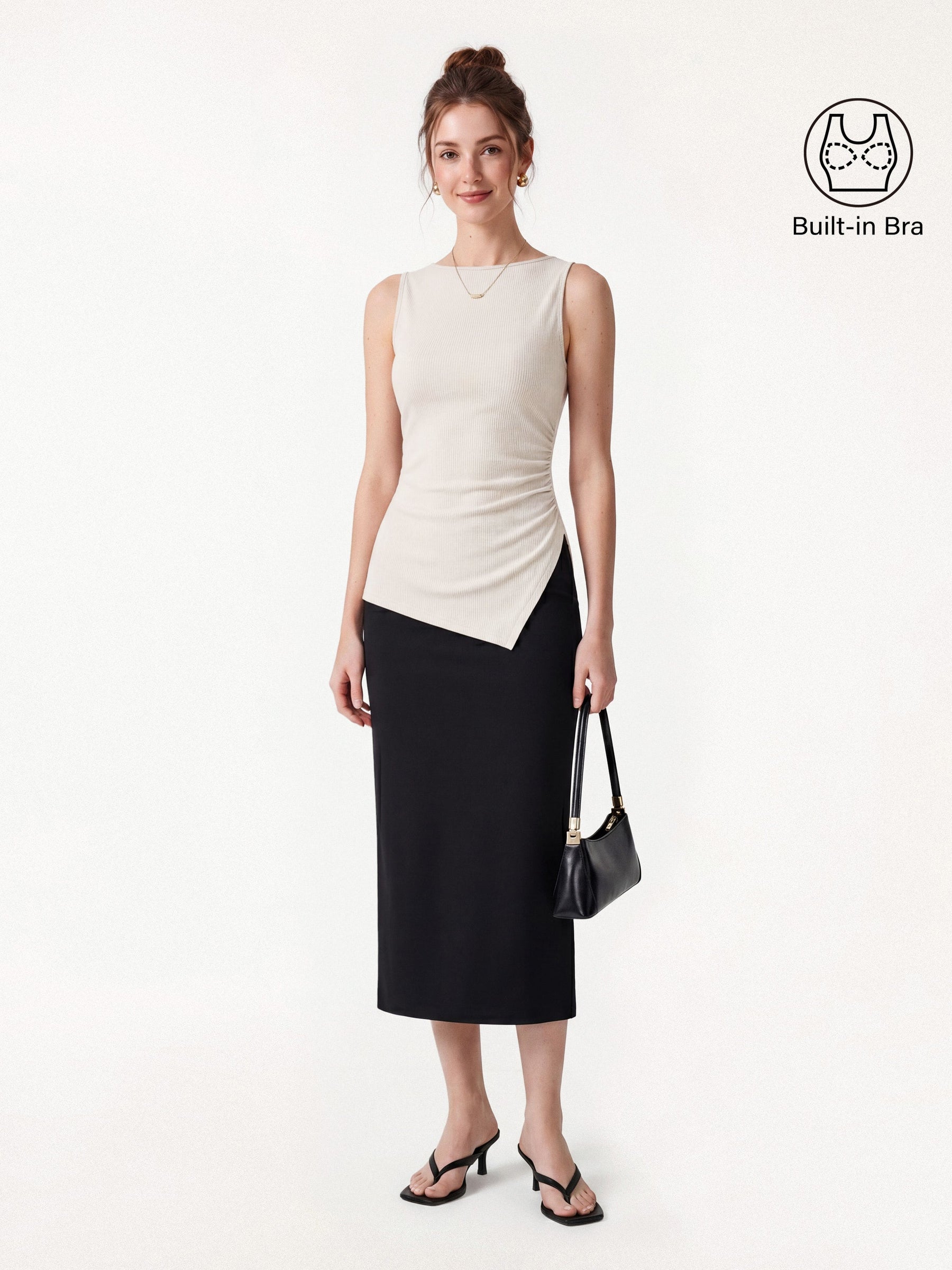 Boatneck Ruched Asymmetrical Bra Top