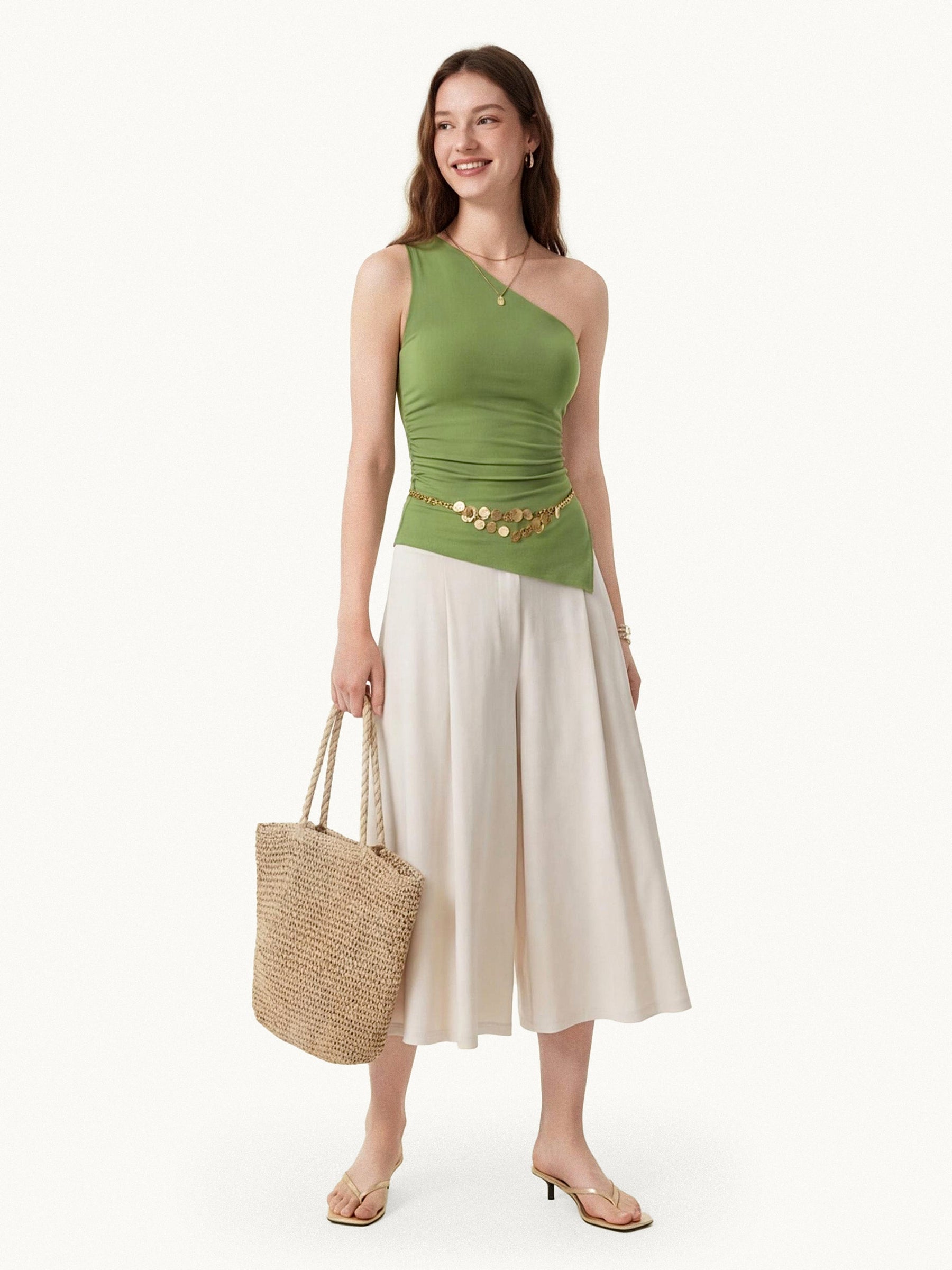 Linen Knit One Shoulder Bra Tank