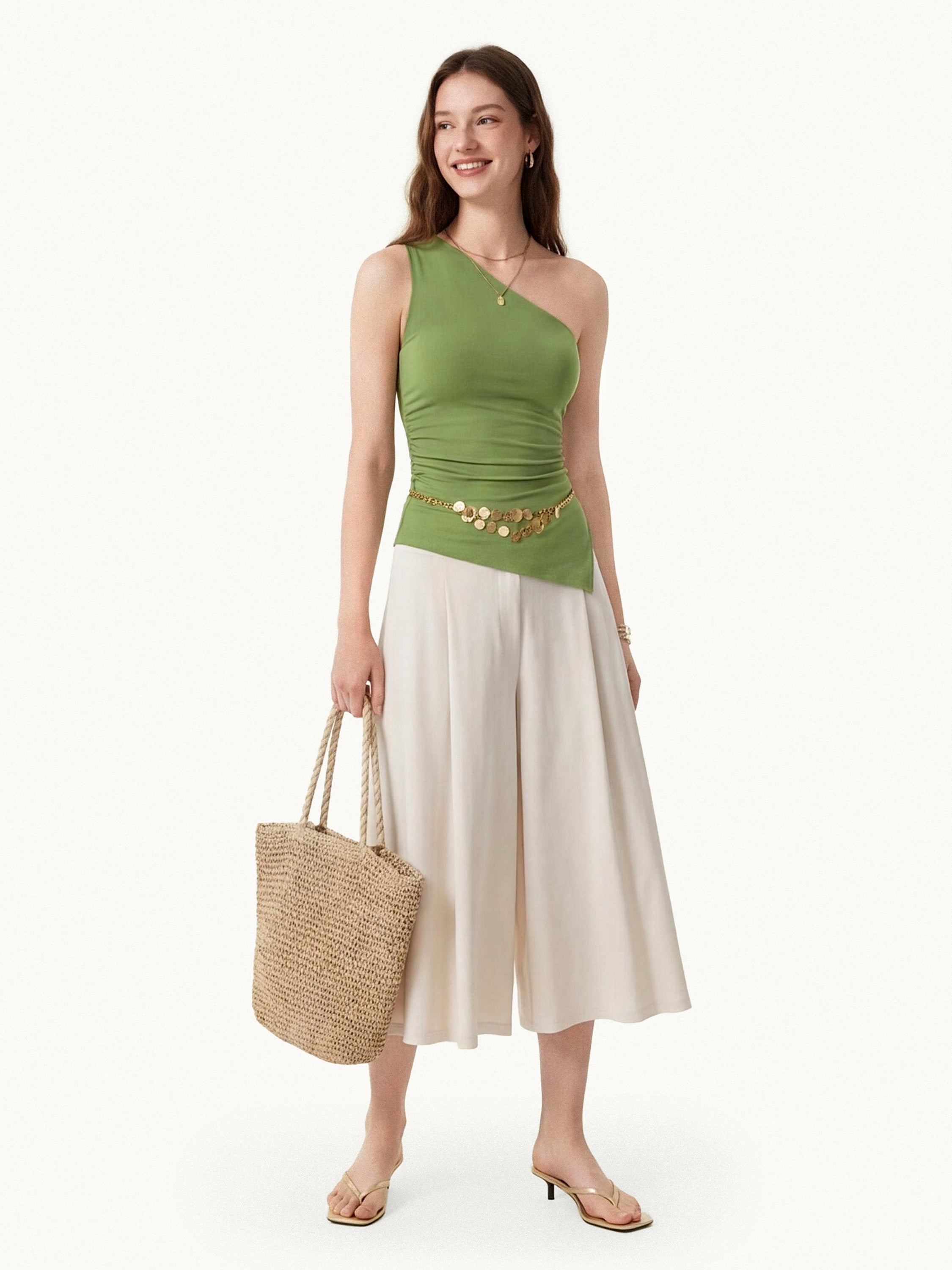 Linen Knit One Shoulder Bra Tank