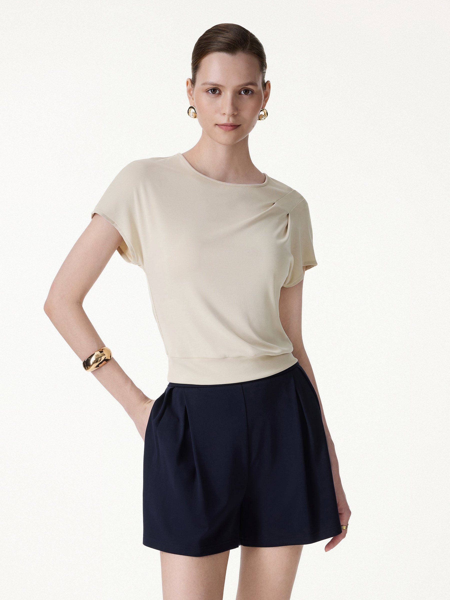 Sandwashed Relaxed Round Neck Cap Sleeve Tee