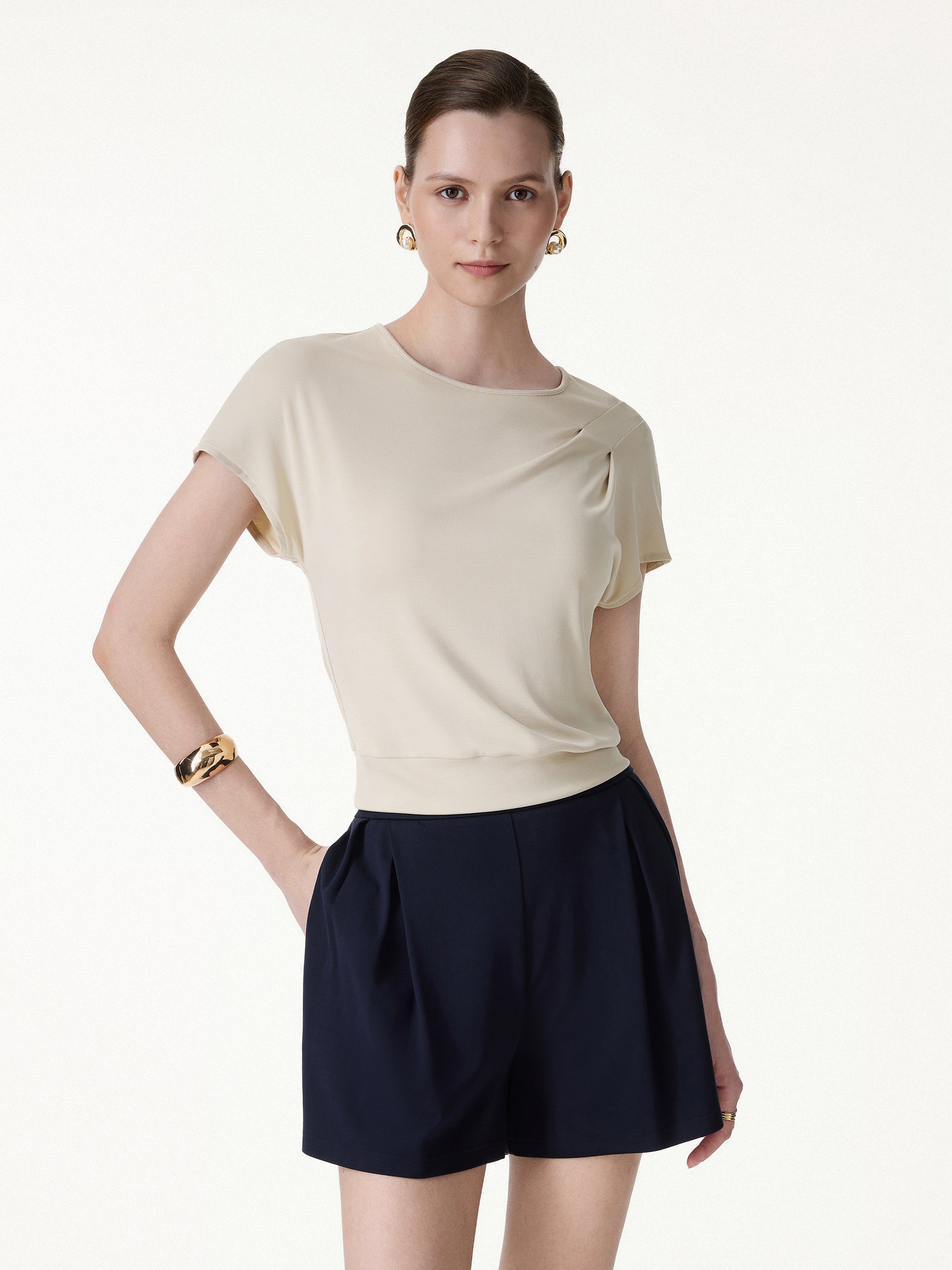 Sandwashed Relaxed Round Neck Cap Sleeve Tee