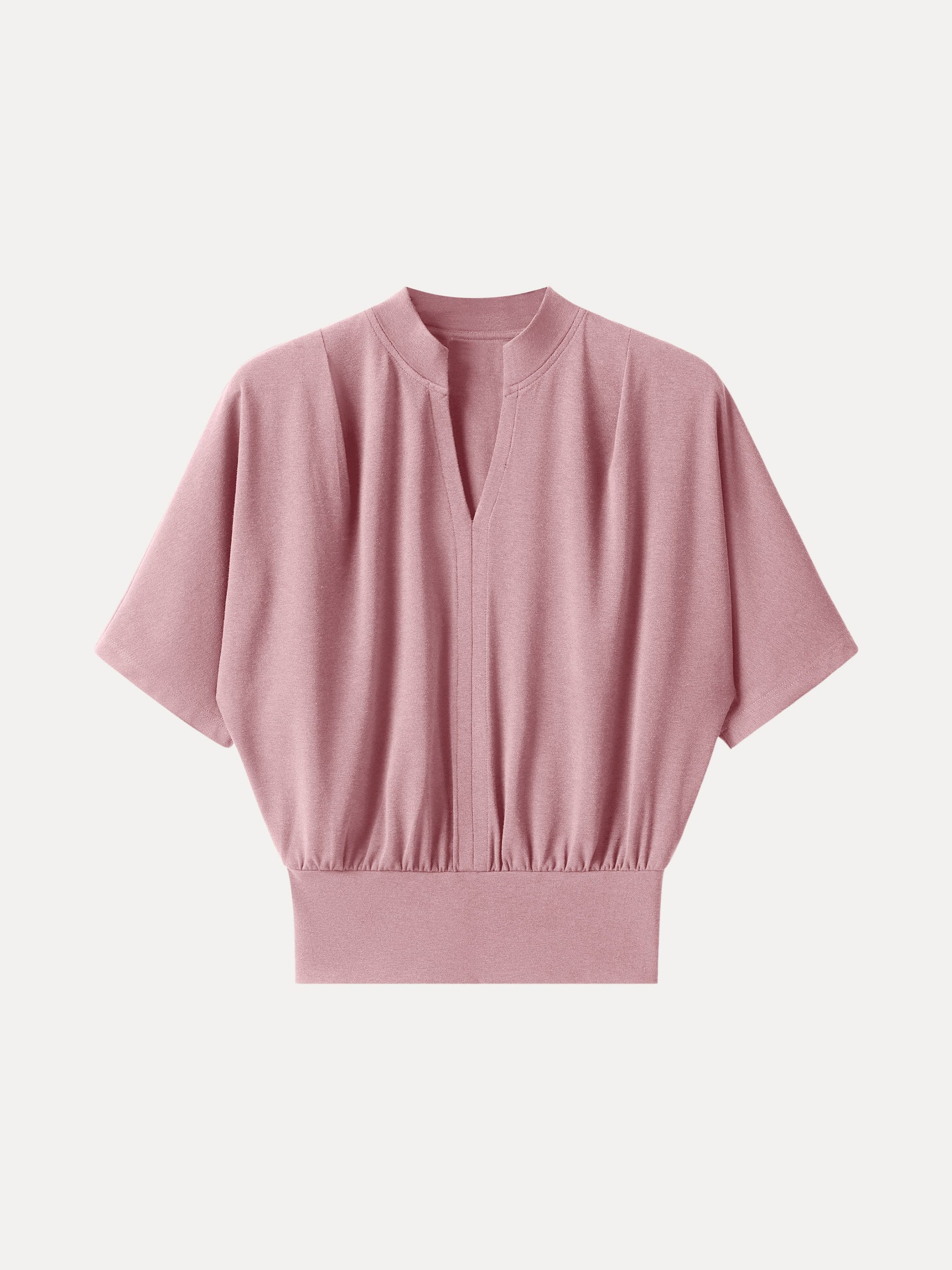 Stand Collar V-Neck Short Sleeve Top