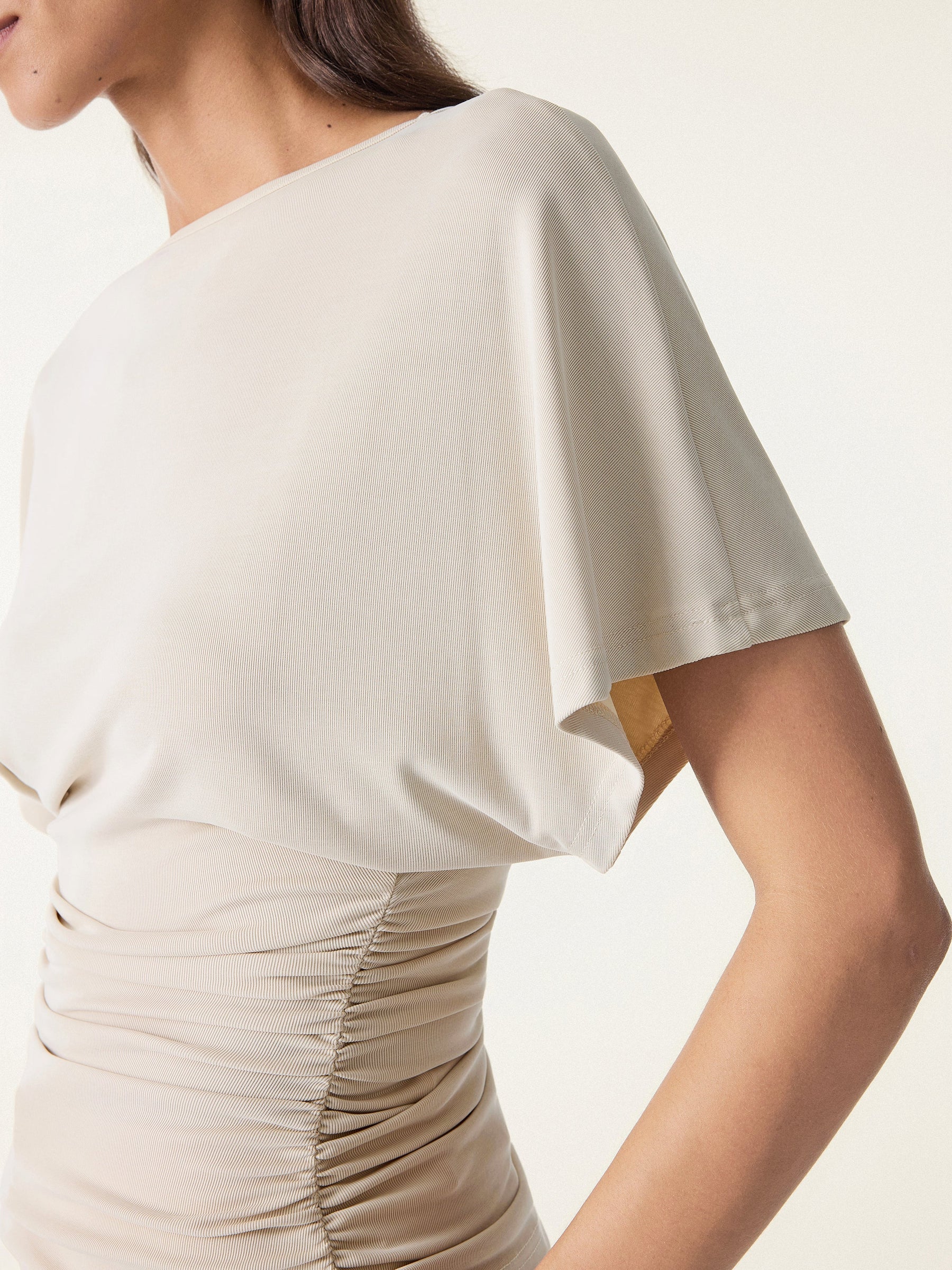 Effortless Boatneck Batwing Sleeve Side Ruched Top