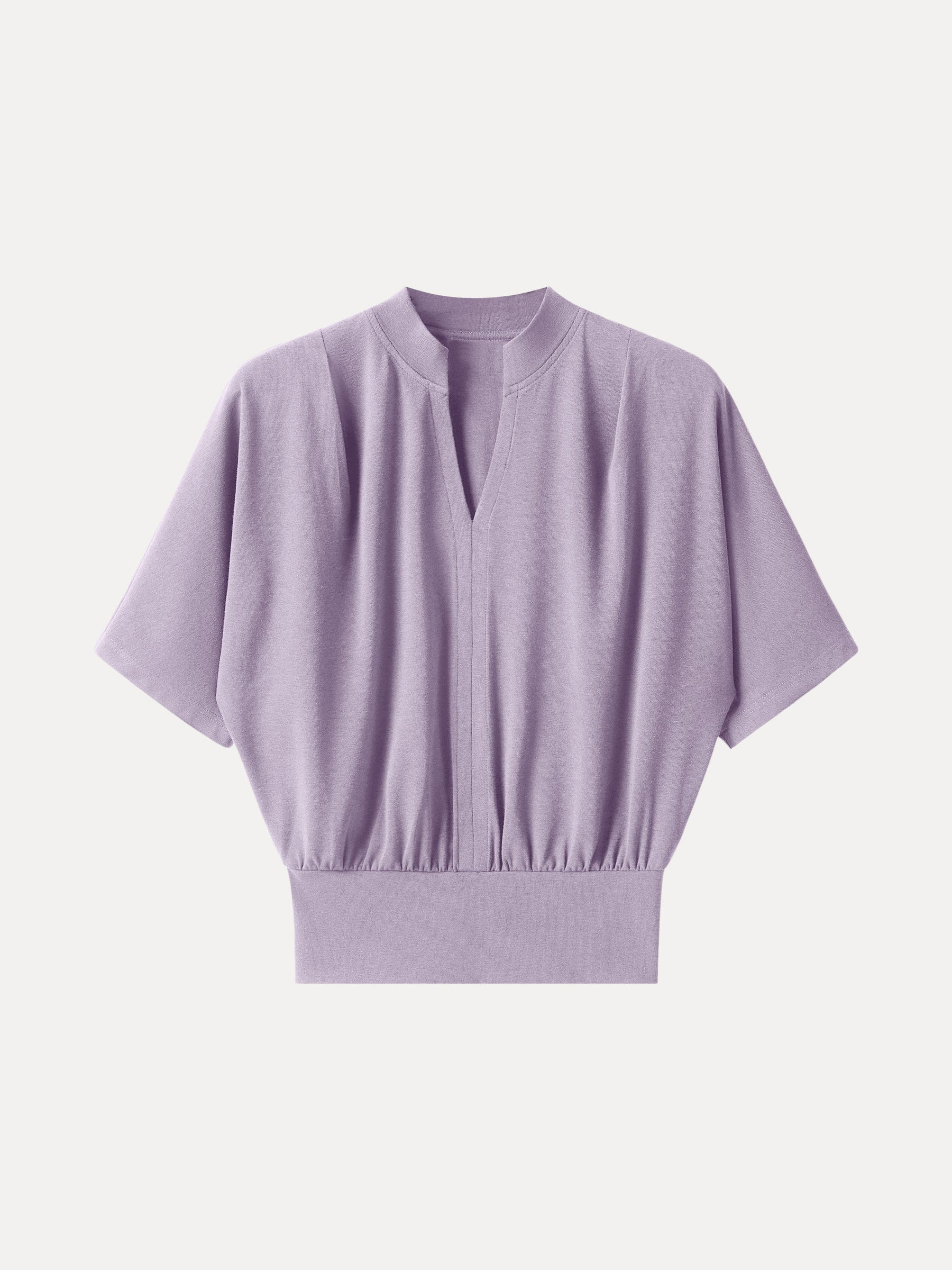 Stand Collar V-Neck Short Sleeve Top