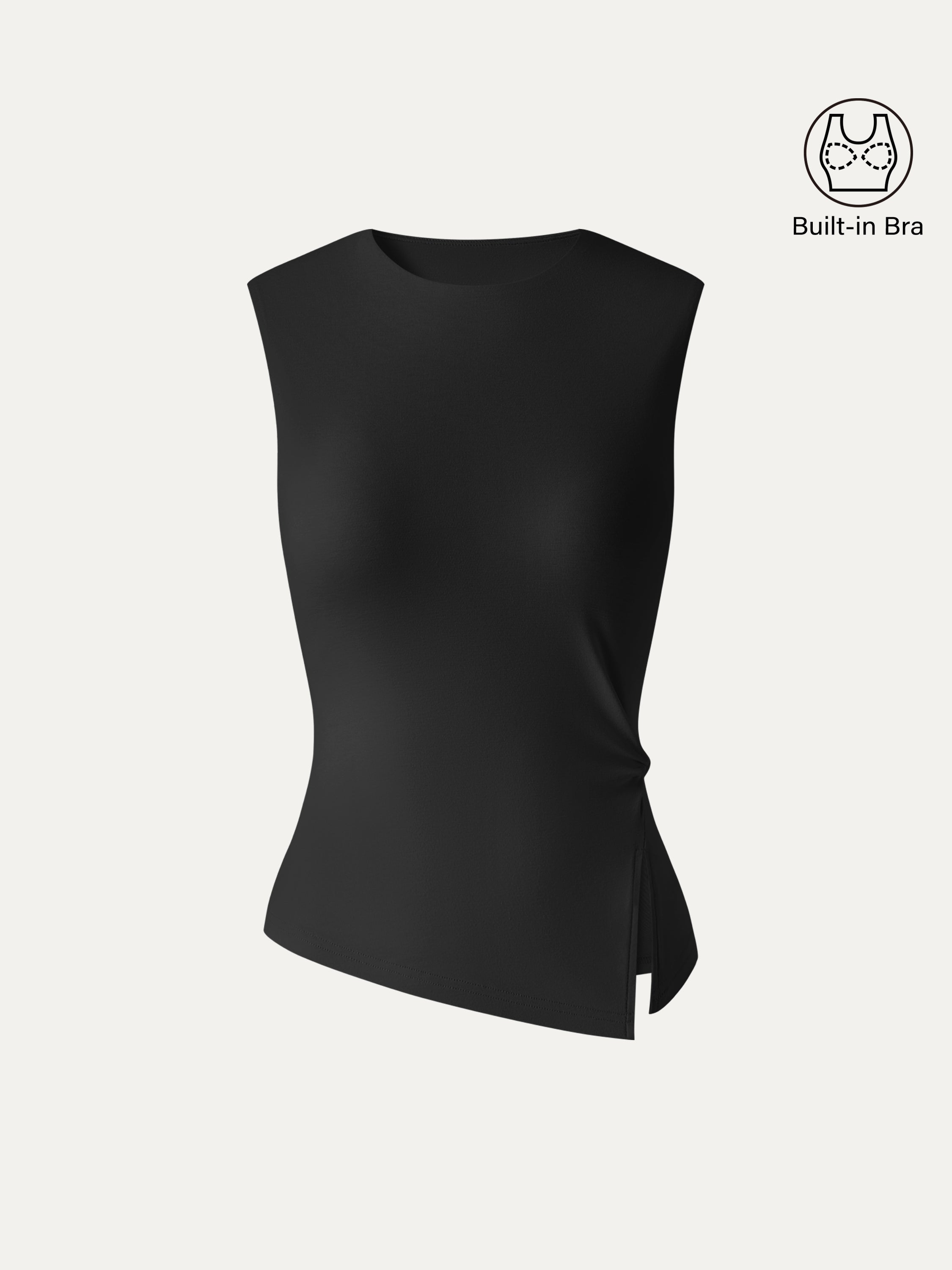 CoolTouch Round Neck Twisted Bra Tank with Slit