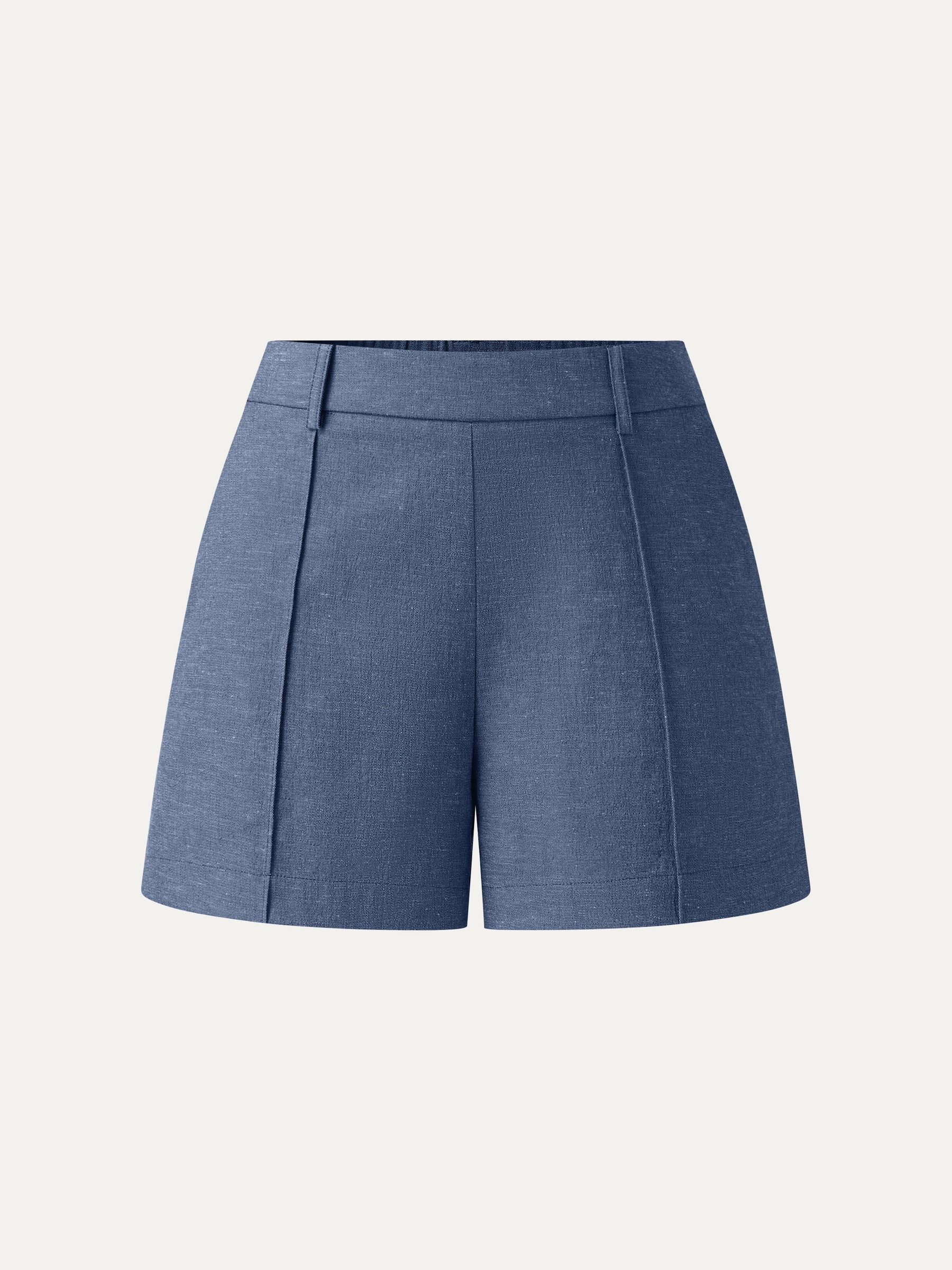 Linen-Like Mid Rise Pintuck Shorts with Pockets