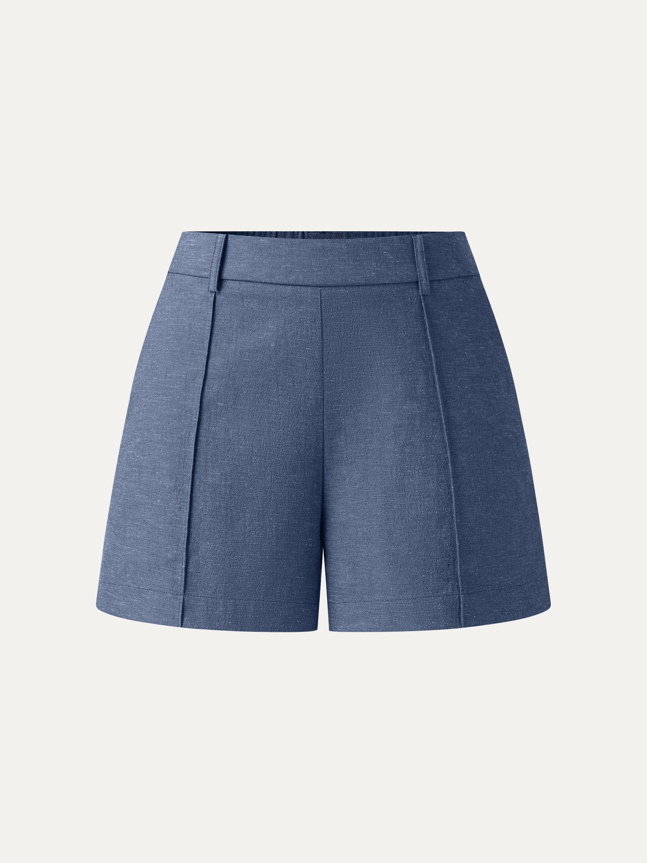 Linen-Like Mid Rise Pintuck Shorts with Pockets