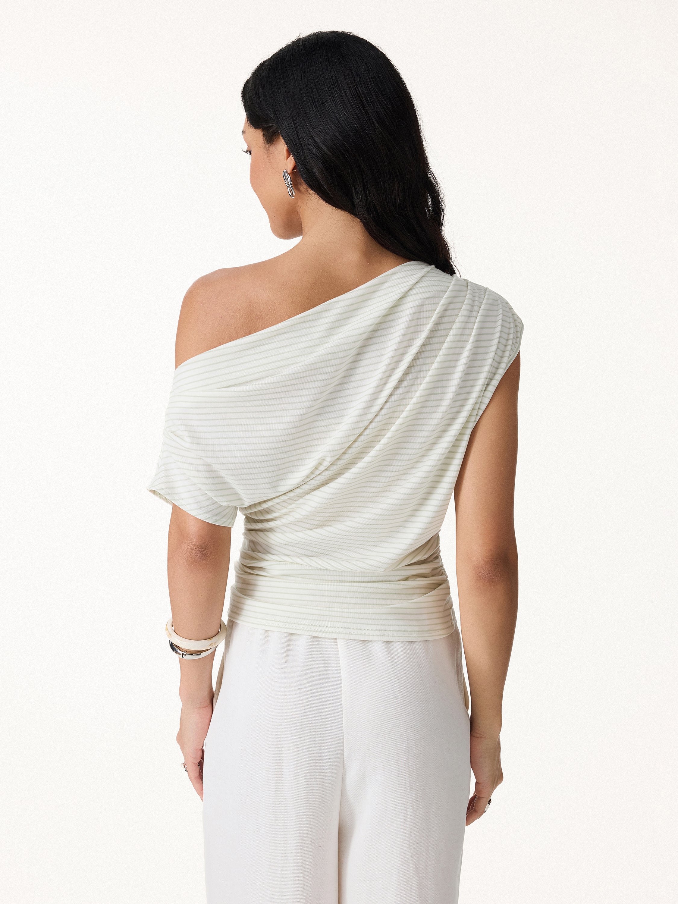 Striped Asymmetrical Neck Top