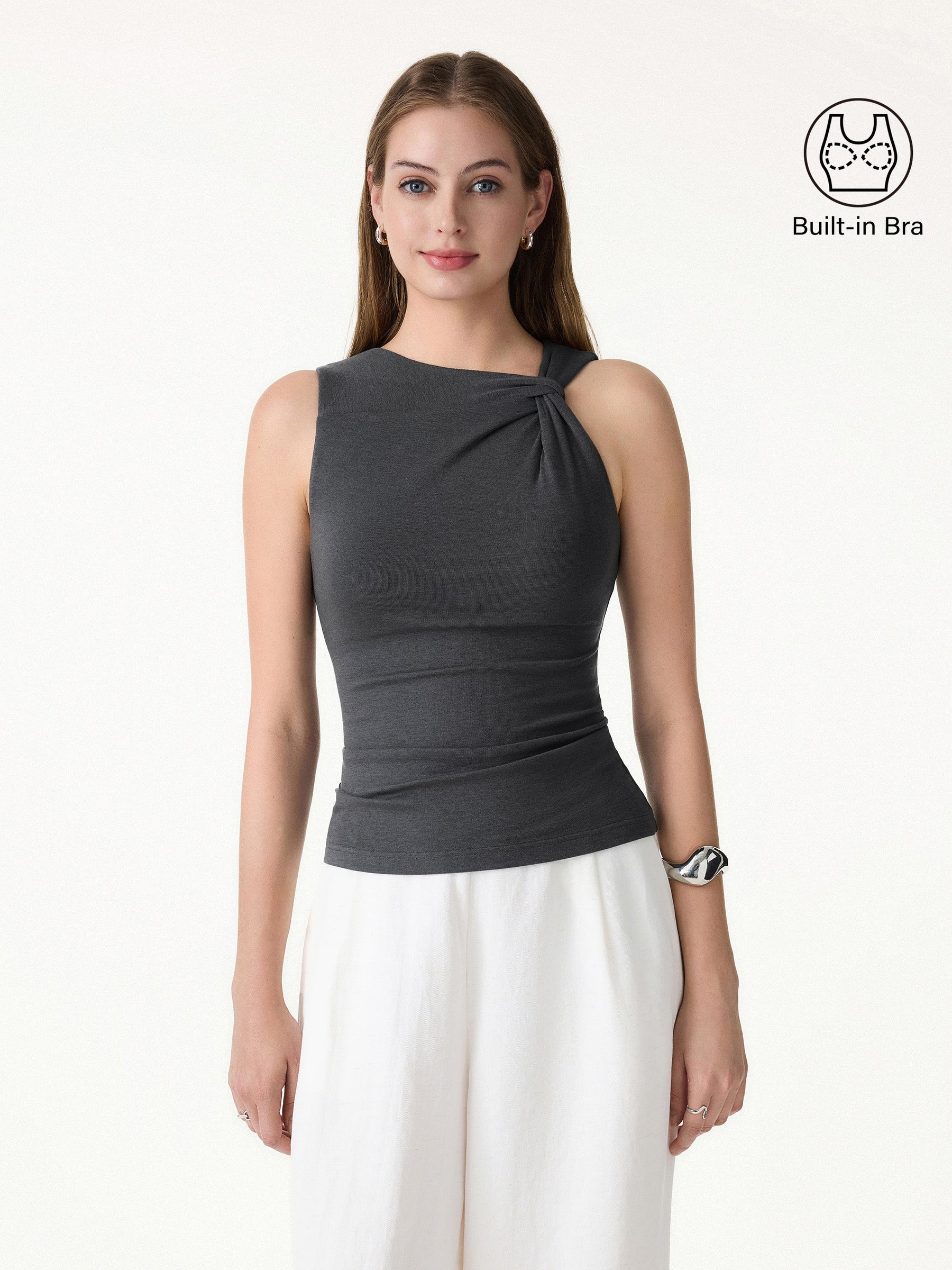 Sweat-Wicking Asymmetrical Neck Knotted Bra Tank