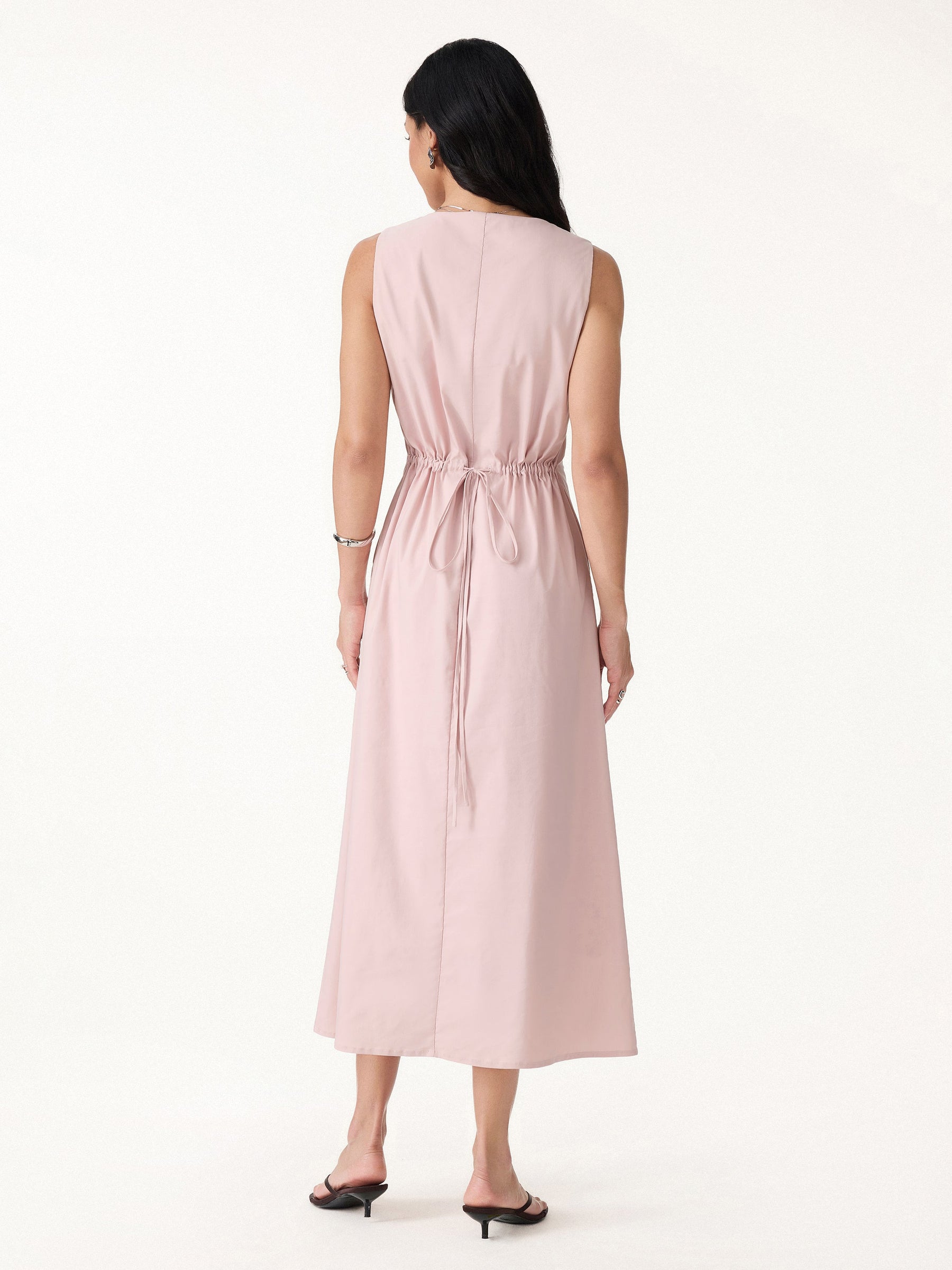 Linen Blend U-Neck Maxi Dress with Pockets
