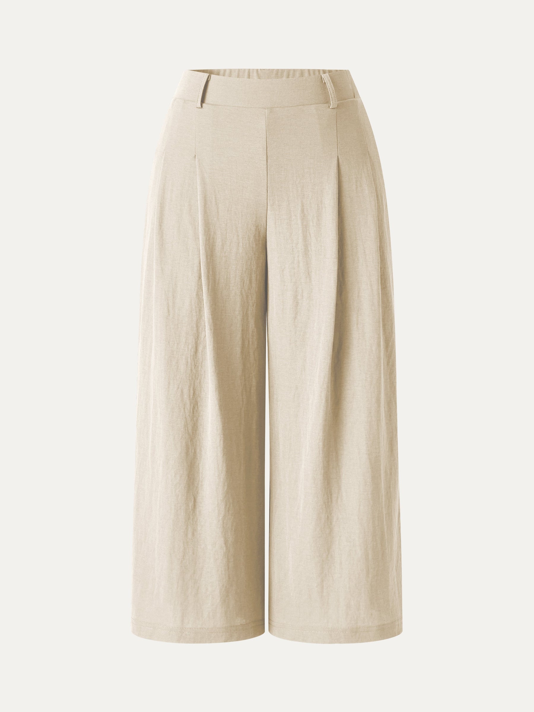 Wrinkle-Resistant Linen-Like Cropped Wide Leg Pants