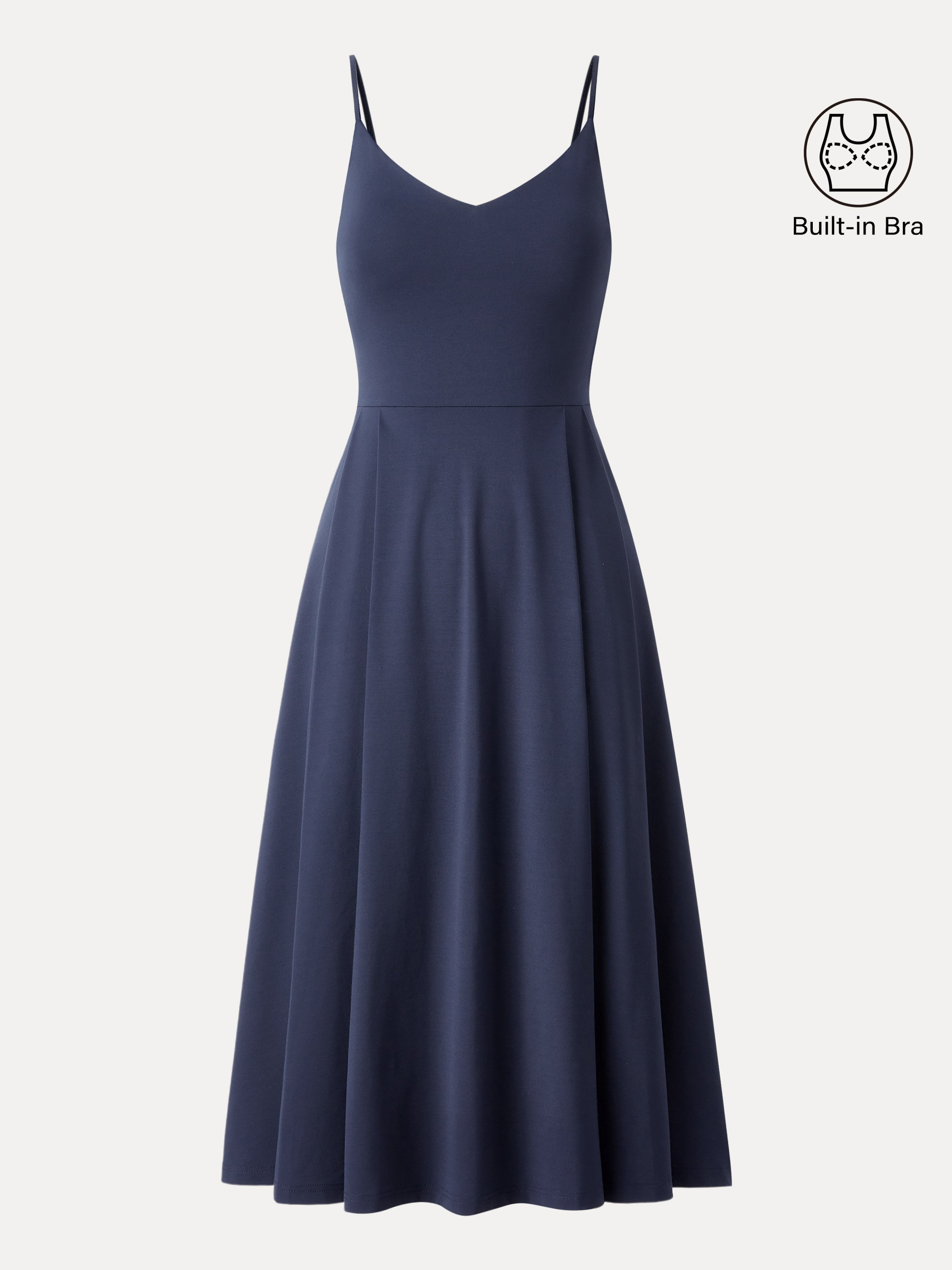 Bamboo Ponte V-neck Fit-and-flare Midi Bra Sundress with Pockets