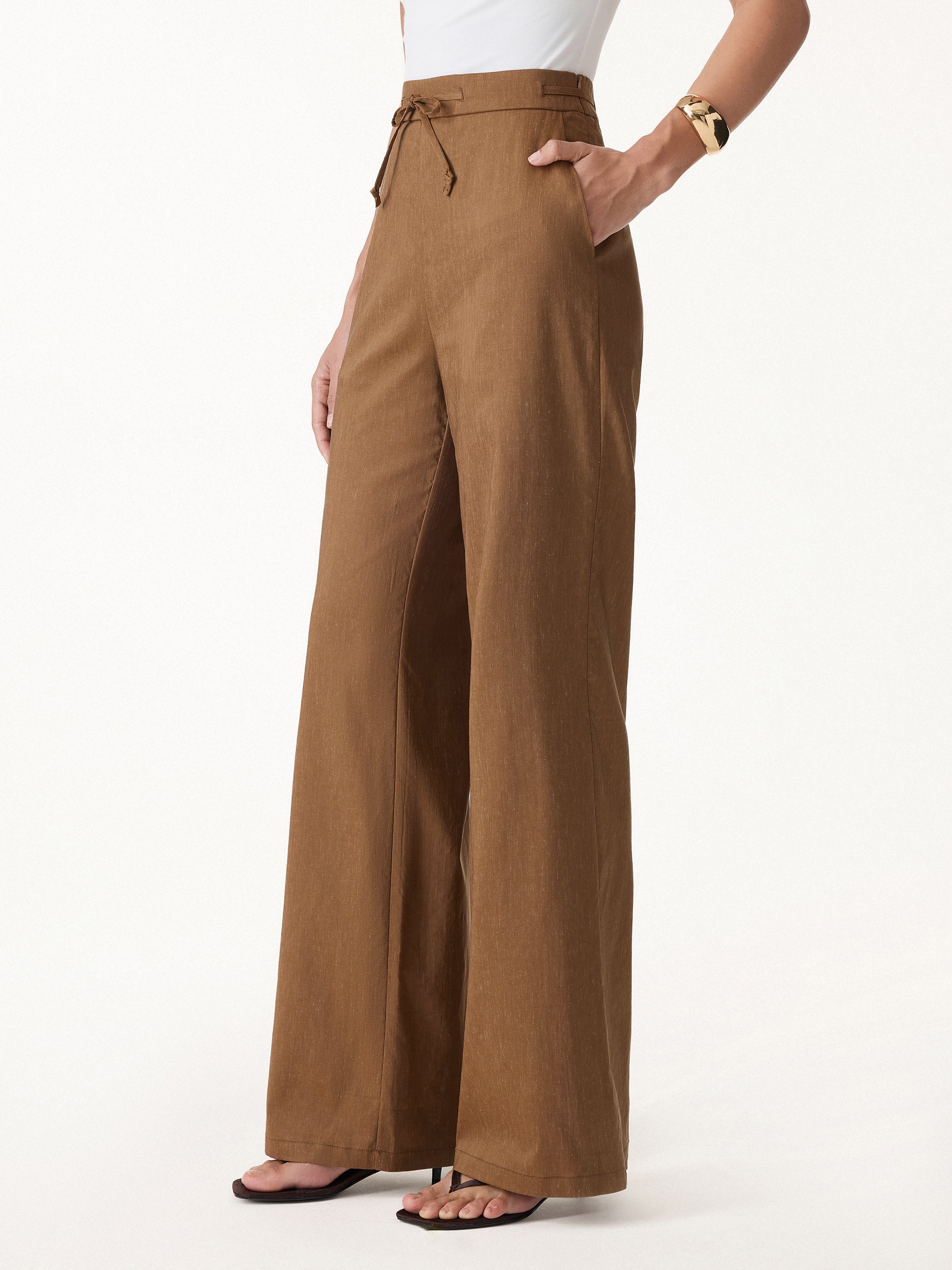 Linen Drawstring Wide Leg Pant with Pockets