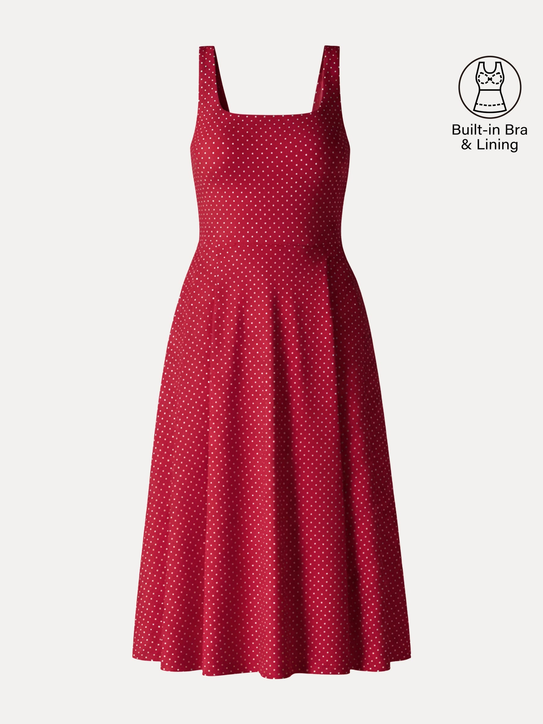 Stretch Cotton Polka Dot Square Neck Midi Bra Dress with Pockets Limited Edition