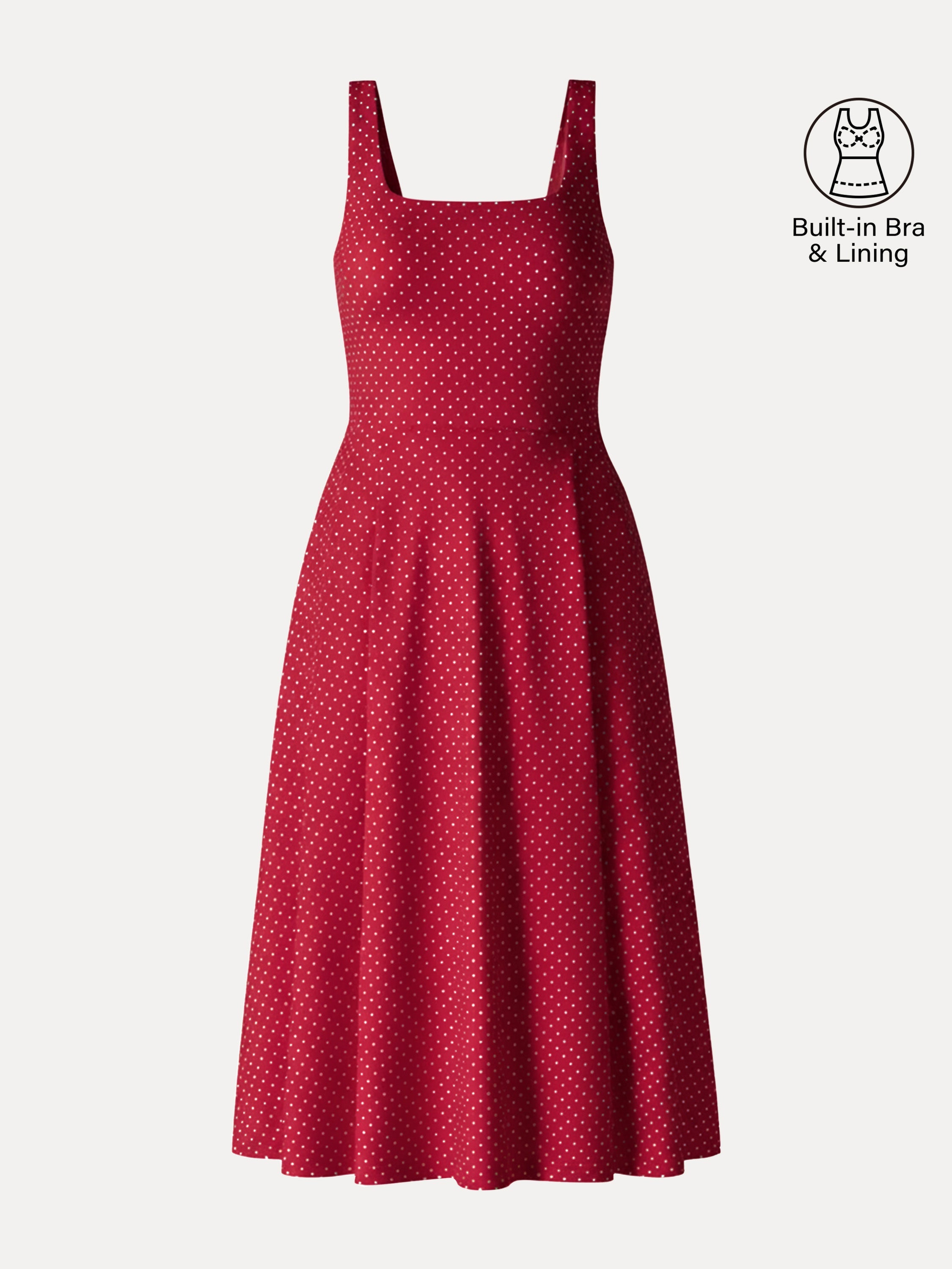 Stretch Cotton Polka Dot Square Neck Midi Bra Dress with Pockets Limited Edition