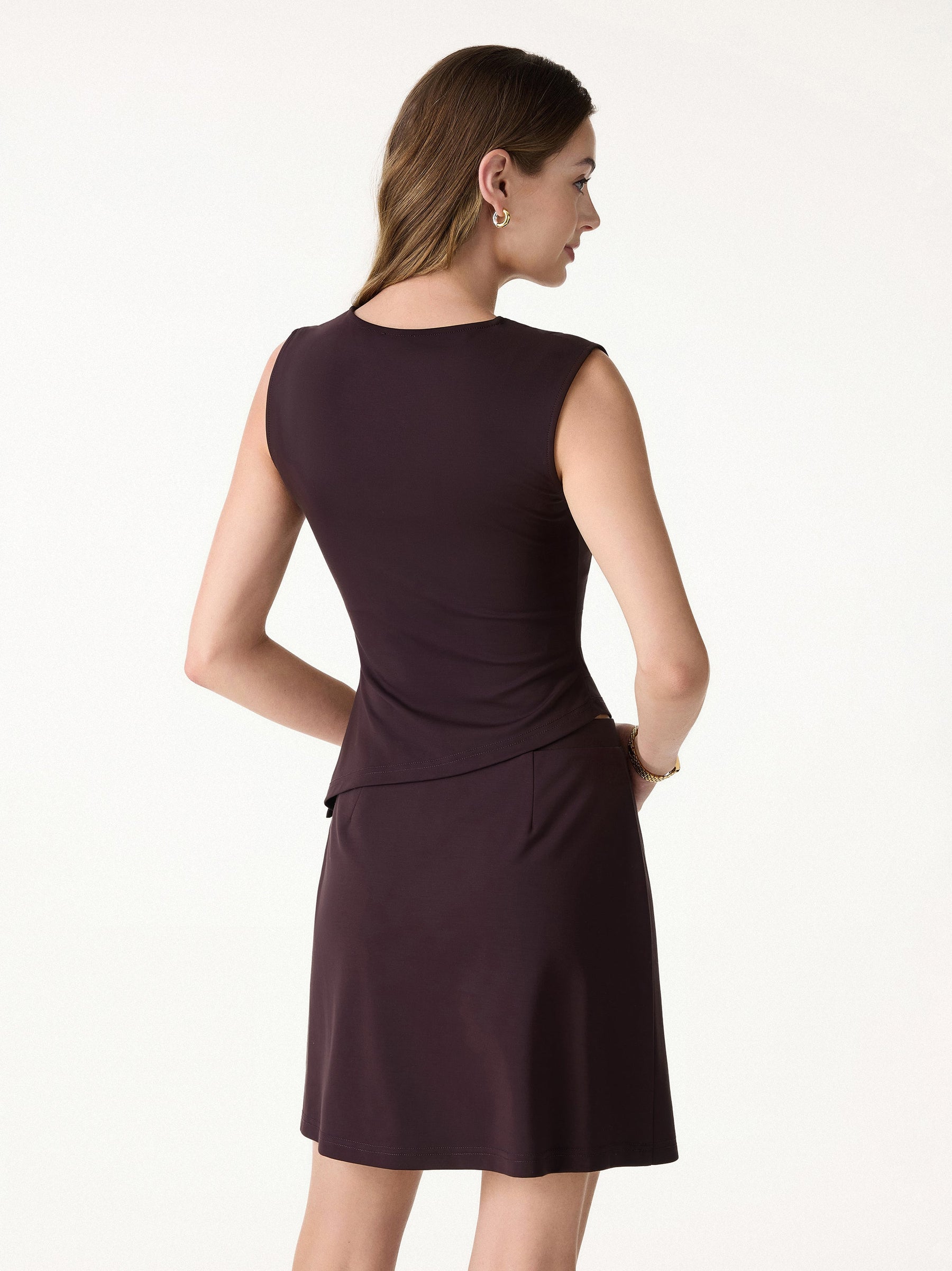 Effortless Wide Shoulder Tucked Asymmetrical Hem Sleeveless Top