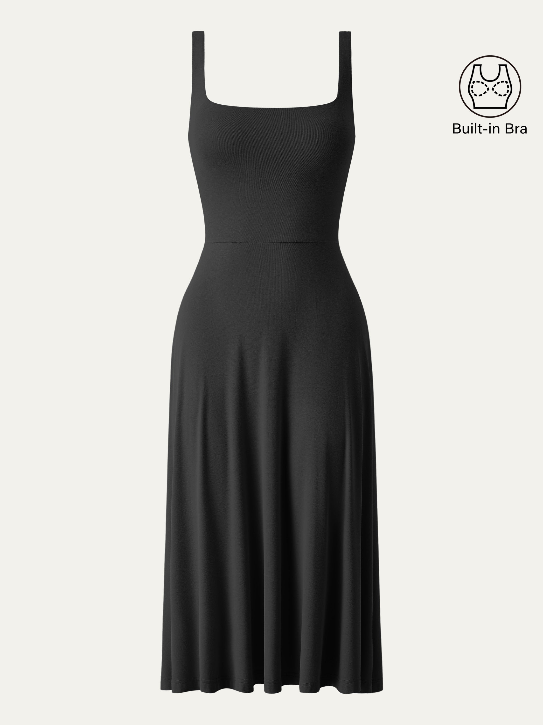 Square Neck Flowy New Airy Bra Midi Dress