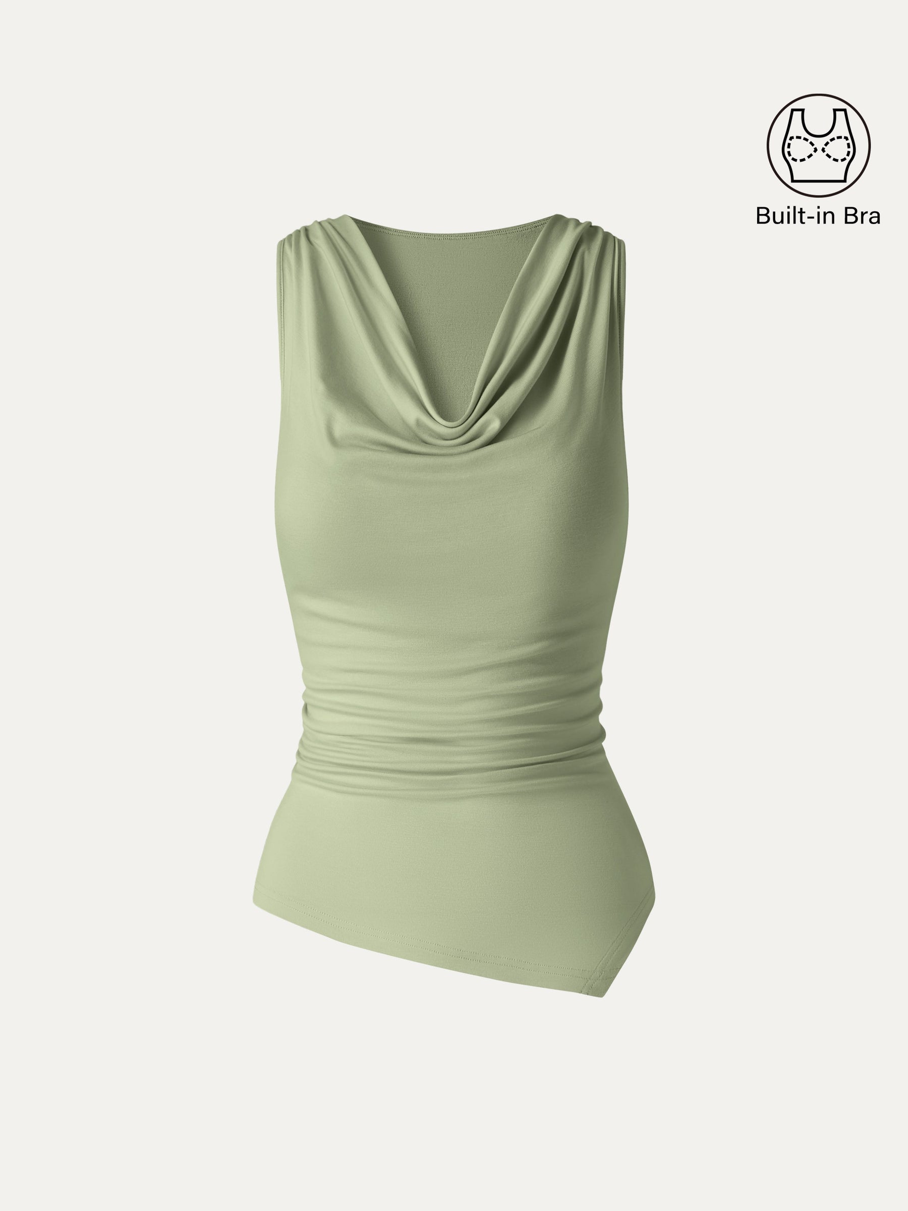 Cowl Neck Asymmetrical Sleeveless Bra Top