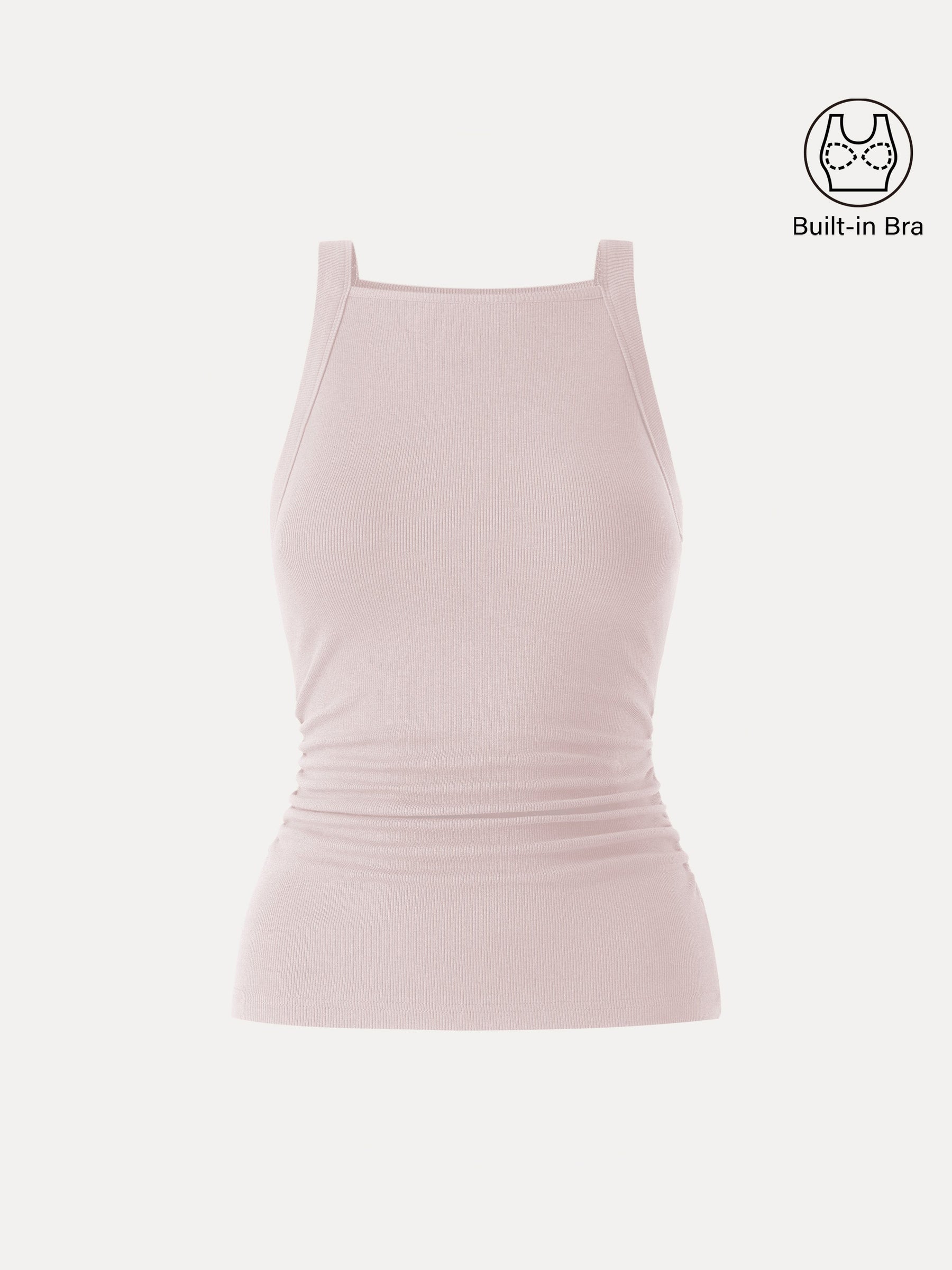 Square Neck Ruched Rib Bra Tank
