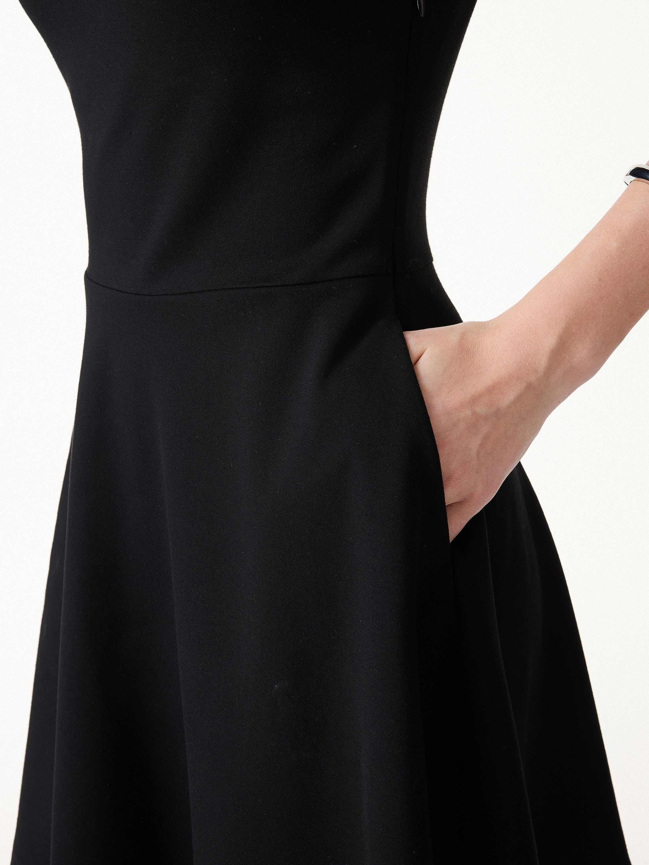 Stretch Ponte Square Neck Mini  A-Line Bra Dress with Pockets