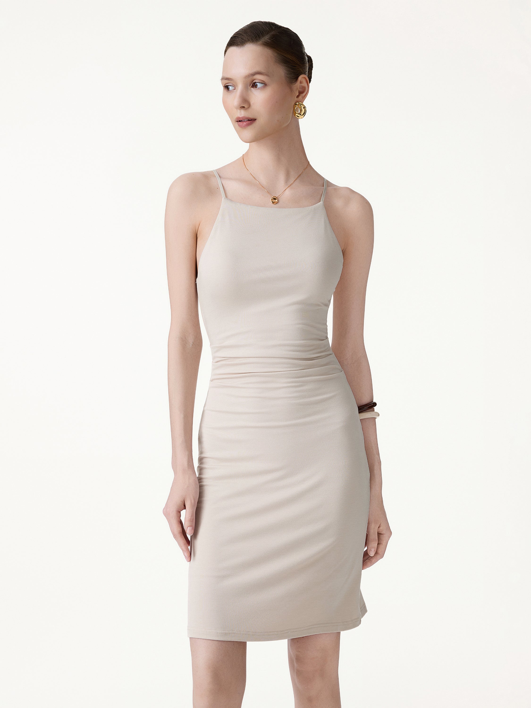CoolTouch A-Line Rcuhed Mini Bra Dress