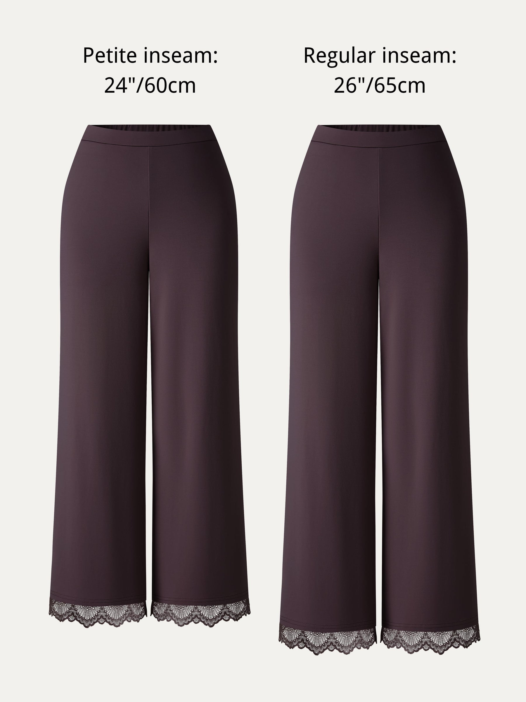 Lace Trim Draped Mid Rise Wide Leg Pants with Pockets