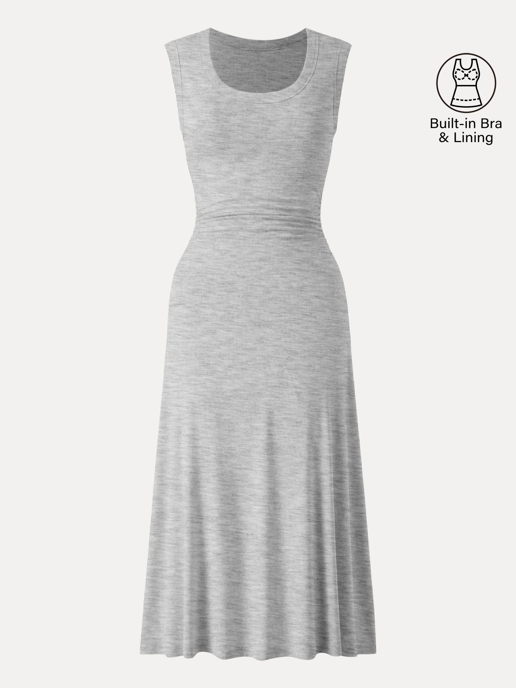 Scoop Neck Side Ruched New Airy Bra Midi Dress