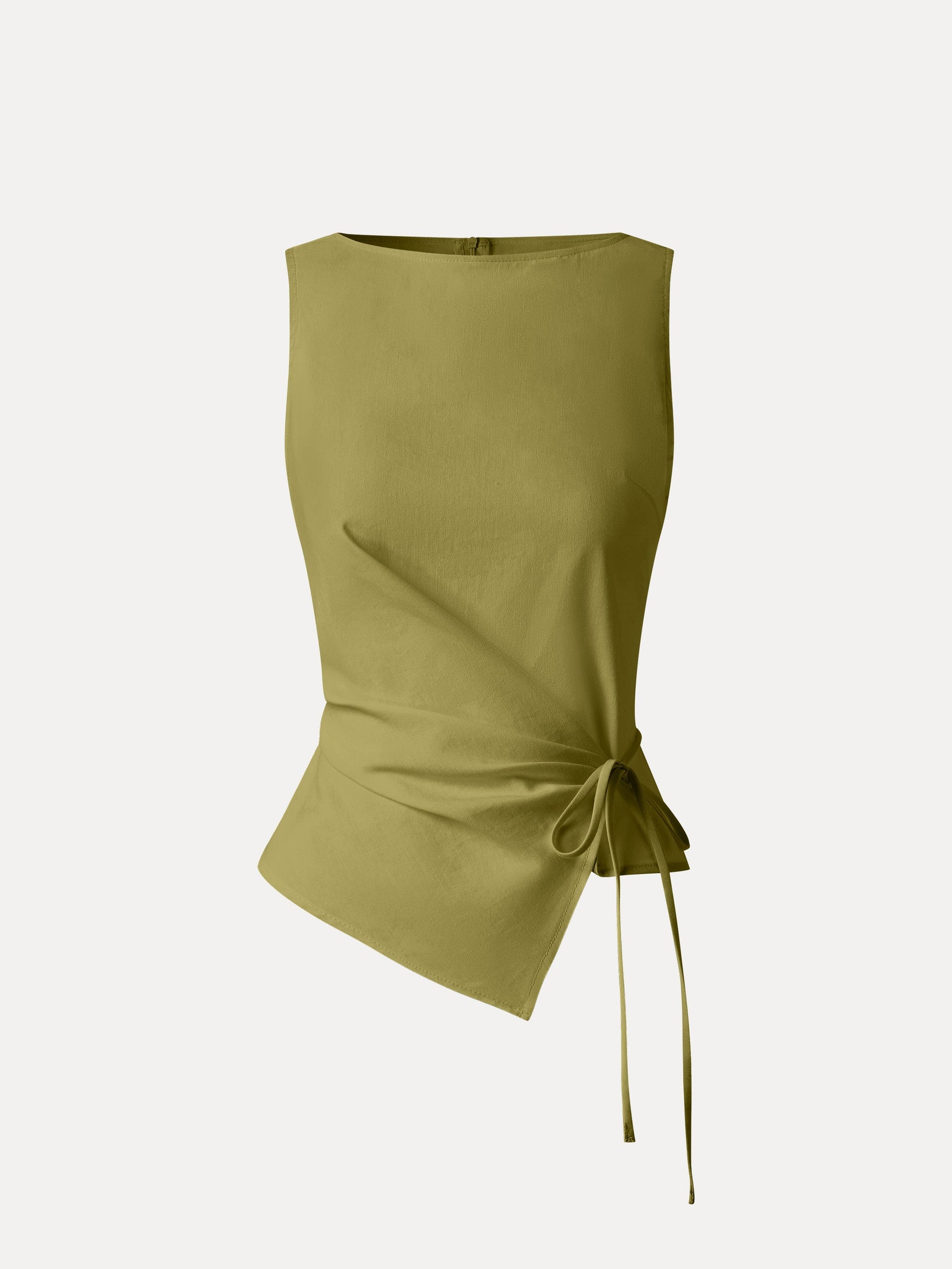 Lyocell-Linen Blend Boatneck Waist-Defined Top