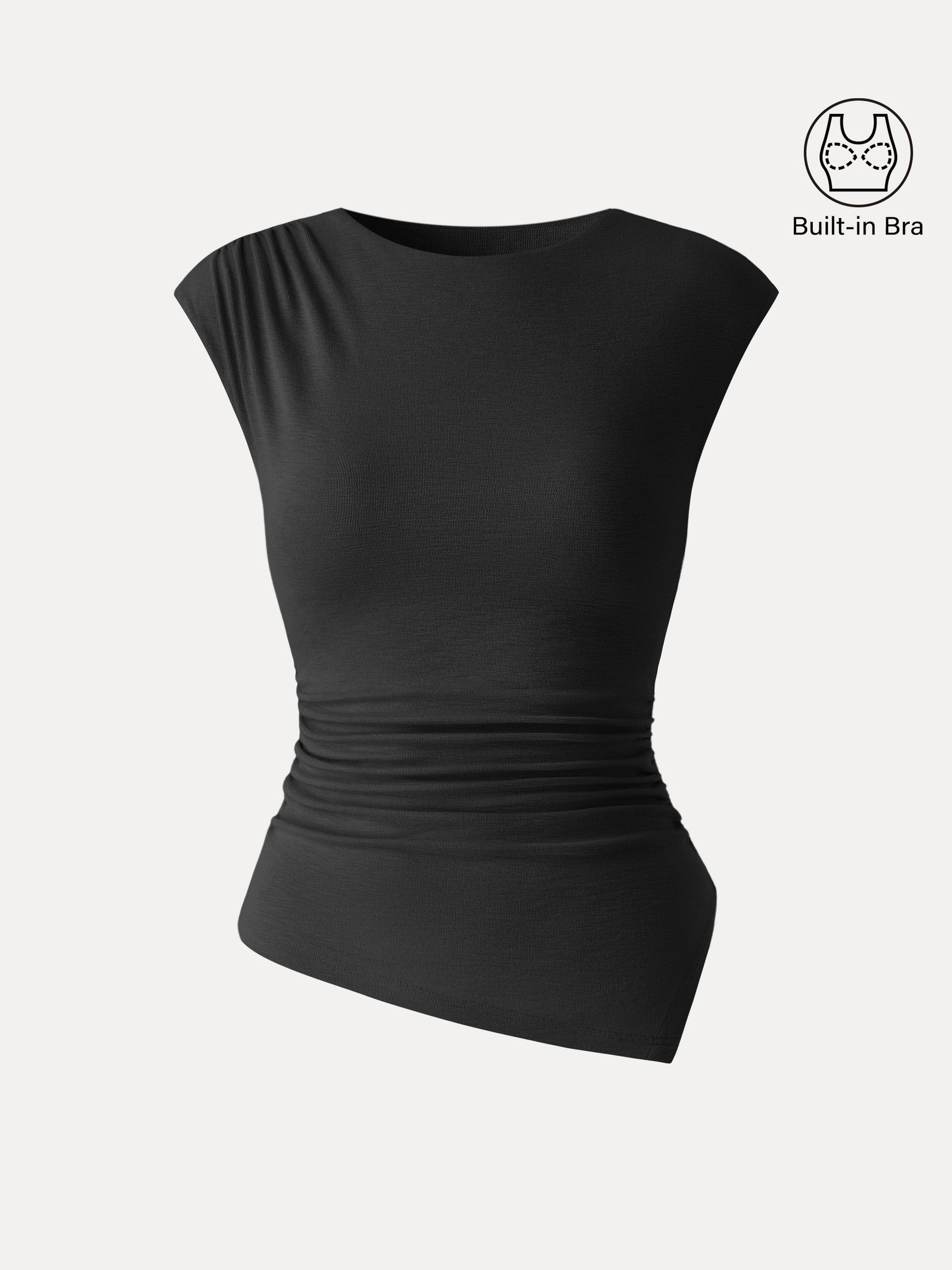 Matte Smooth Cap Sleeve Ruched Asymmetrical Bra Top