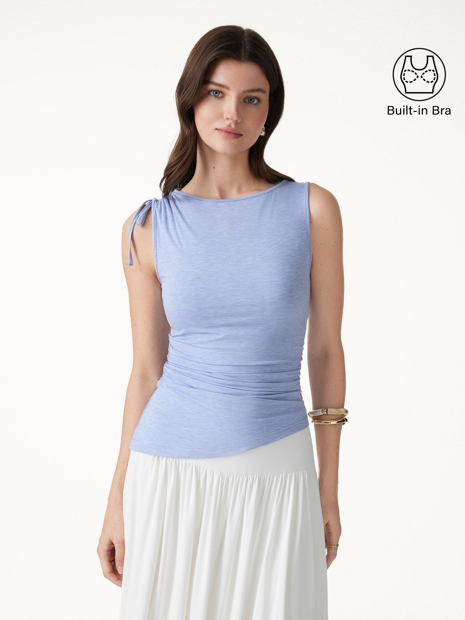 Bamboo Heathered Boatneck Ruched Bra Top