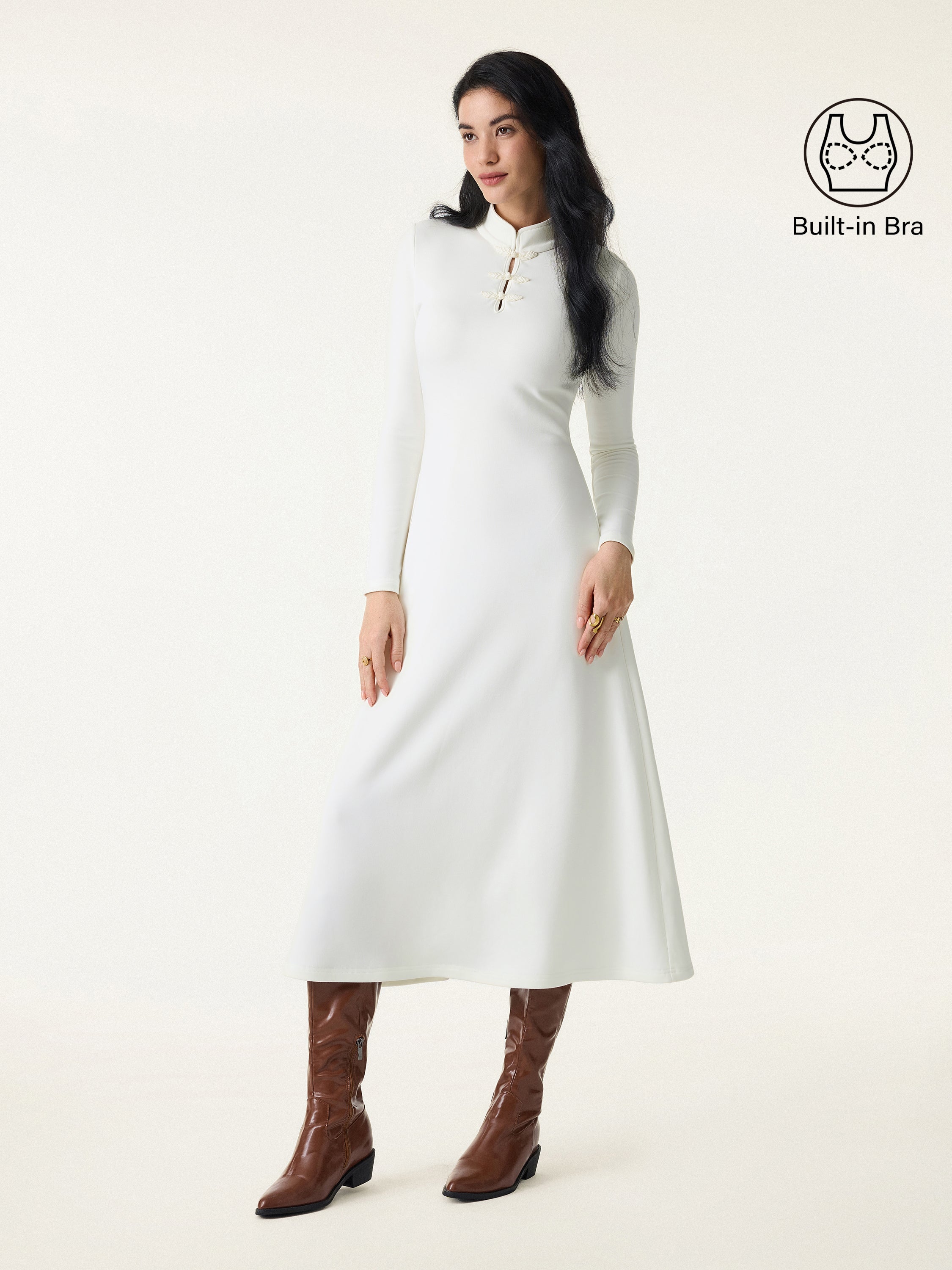 Mandarin Collar Frog Button Midi Bra Dress Limited Edition