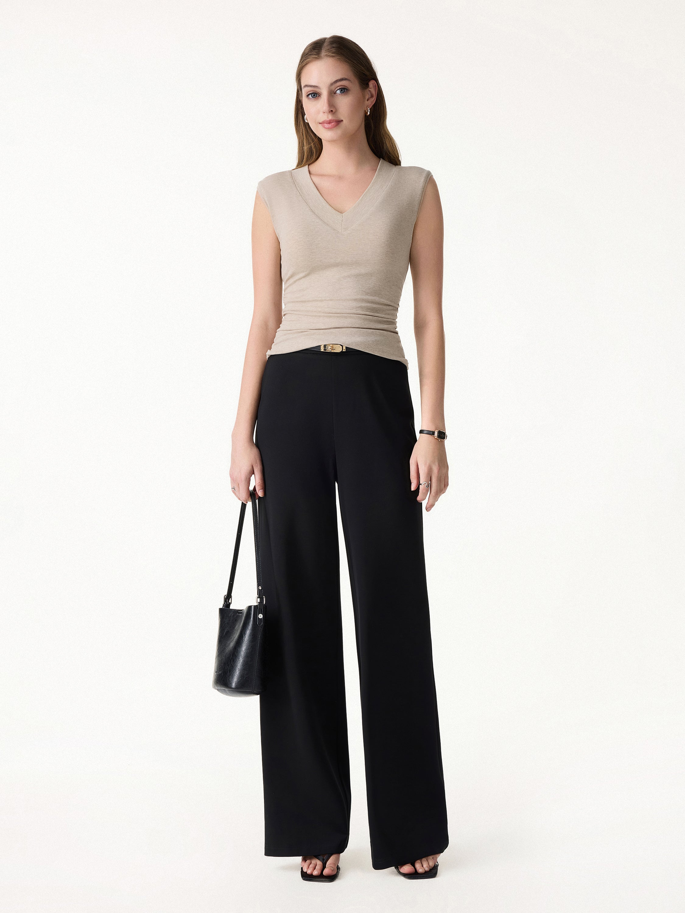 Sweat-Wicking V-Neck Wide Shoulder Ruched Bra Top