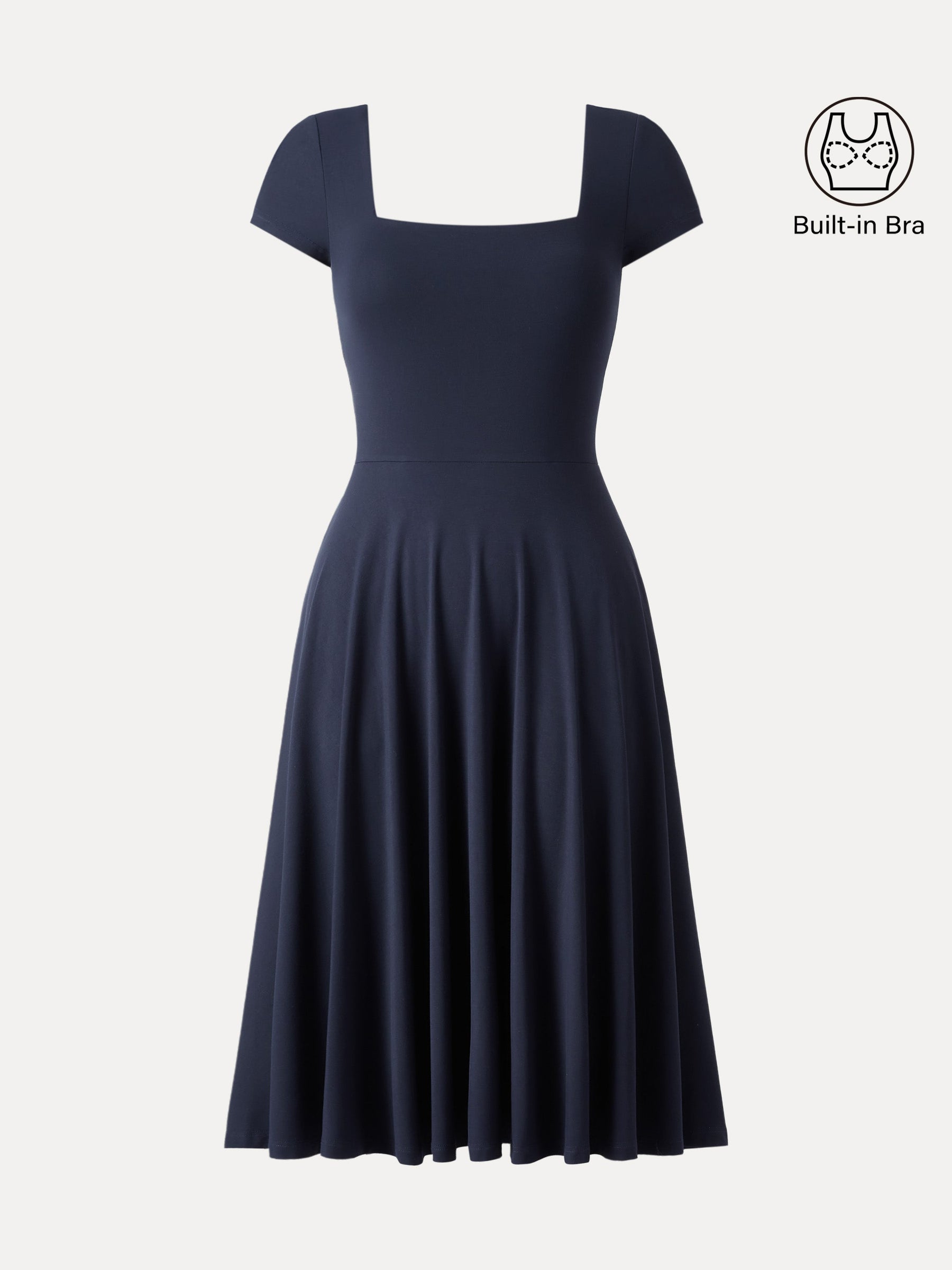 Flowy Square Neck Short Sleeve Midi Bra Dress