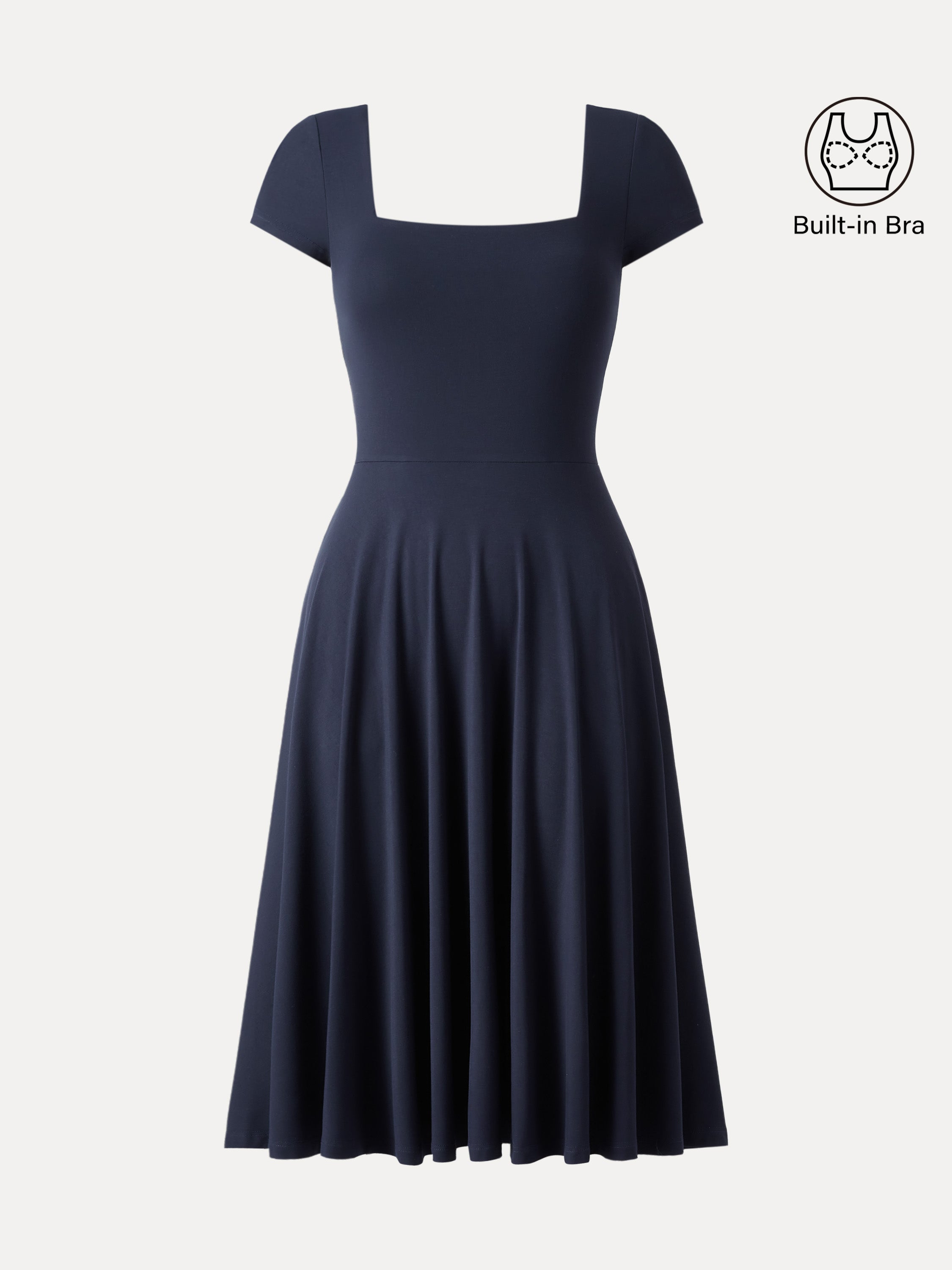 Flowy Square Neck Short Sleeve Midi Bra Dress