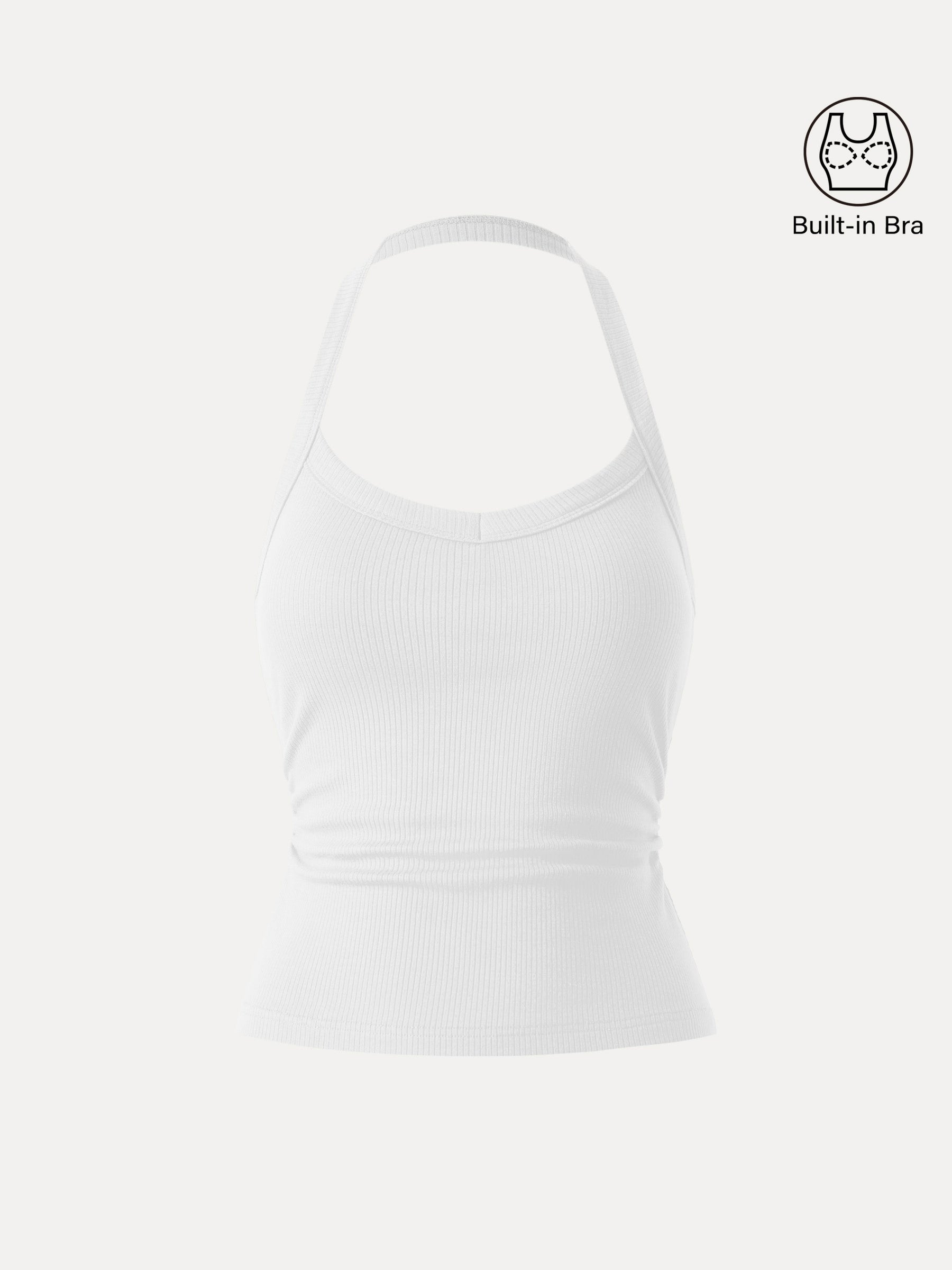Halter Neck Side Ruched Ribbed Bra Tank