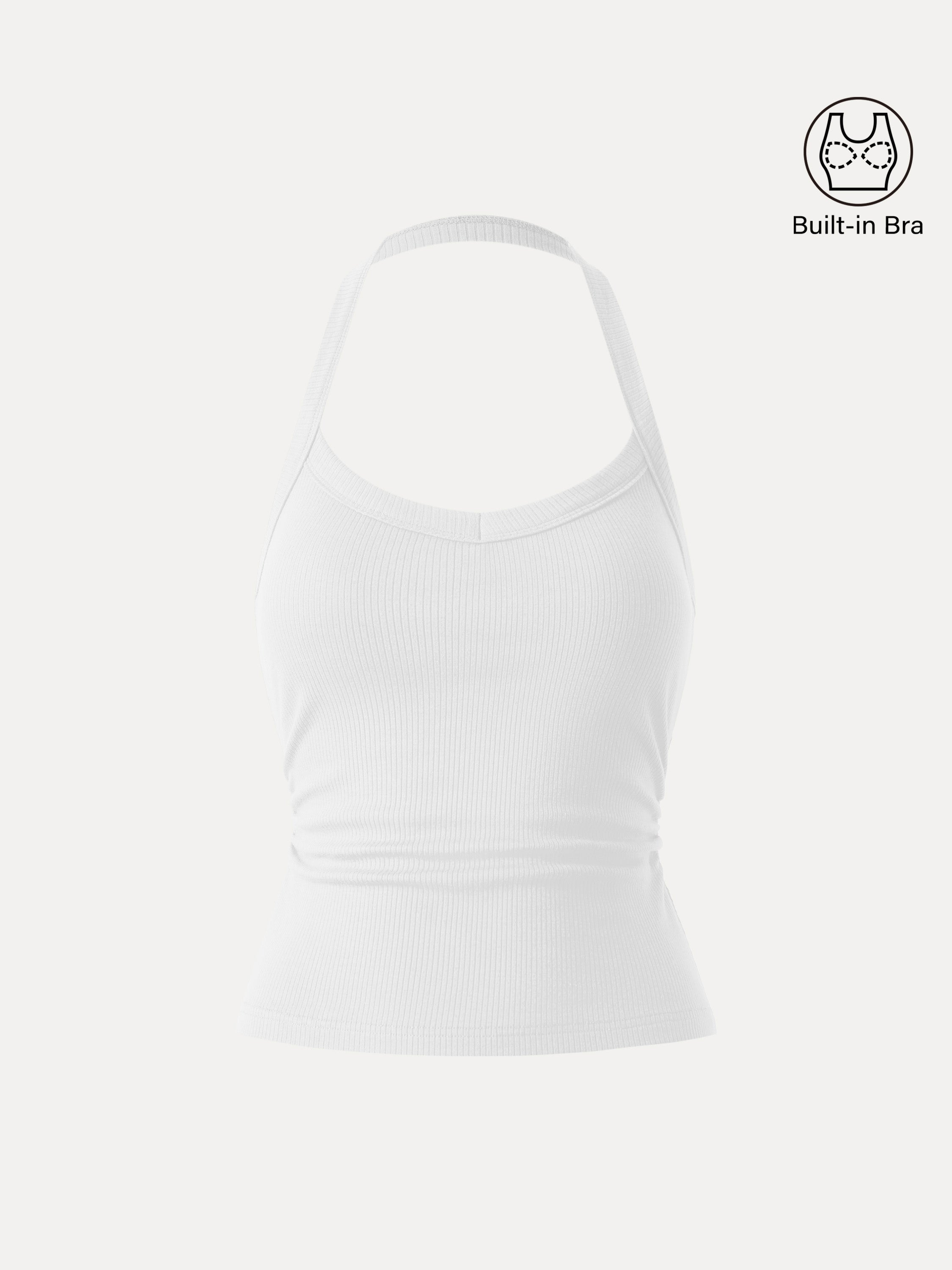 Halter Neck Side Ruched Ribbed Bra Tank
