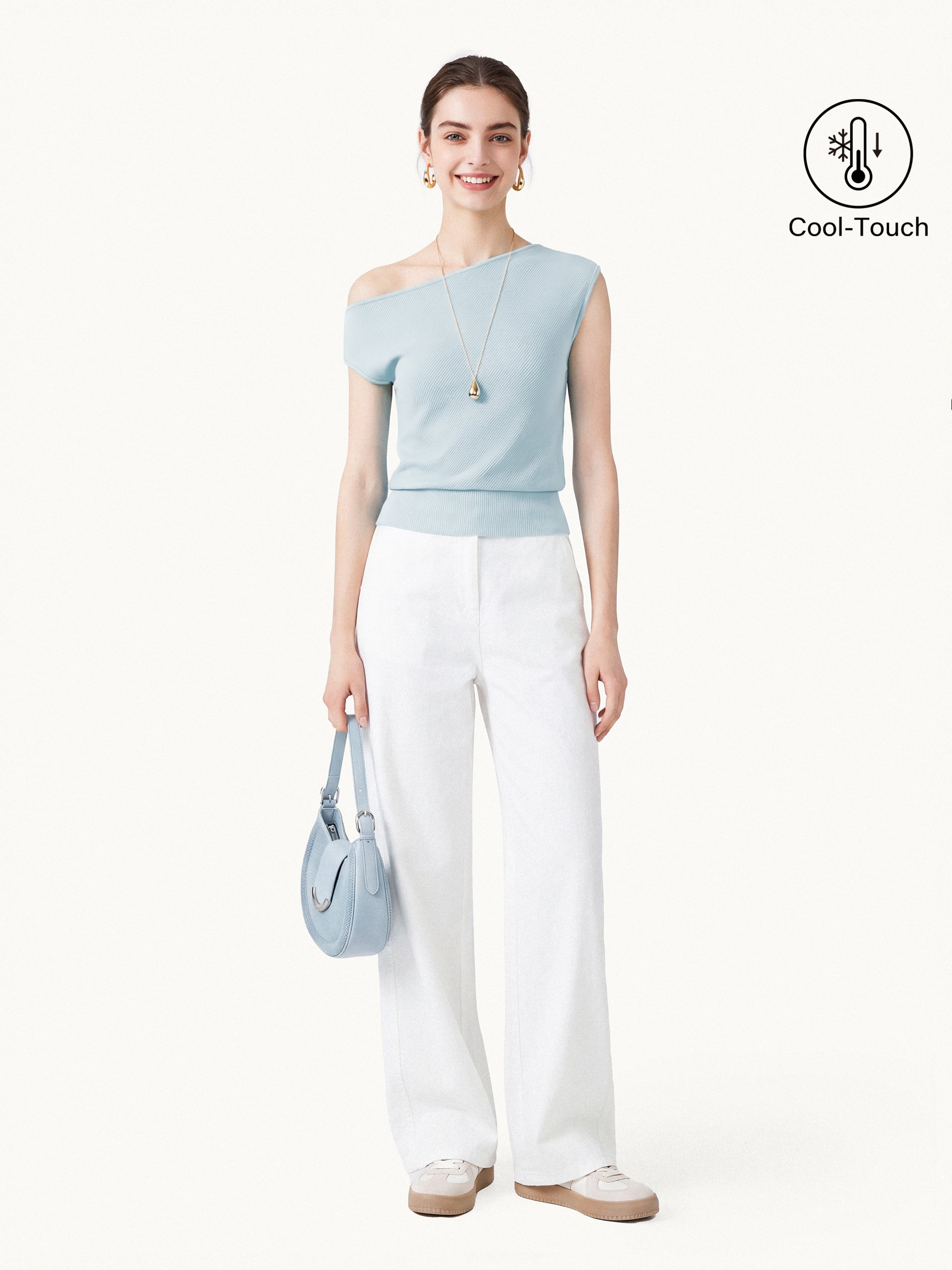 Asymmetrical Shoulder Banded Hem Top