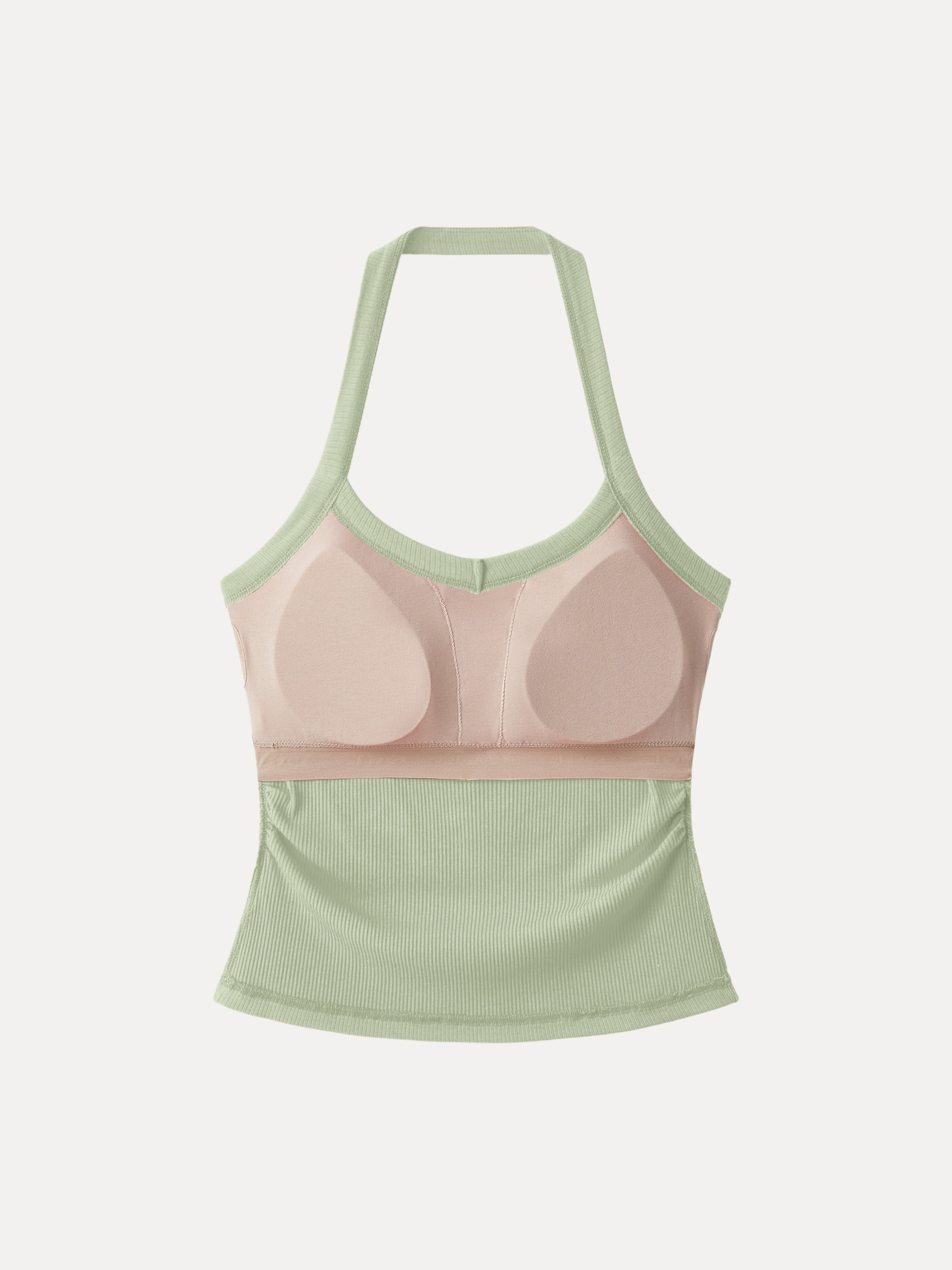 Halter Neck Side Ruched Ribbed Bra Tank