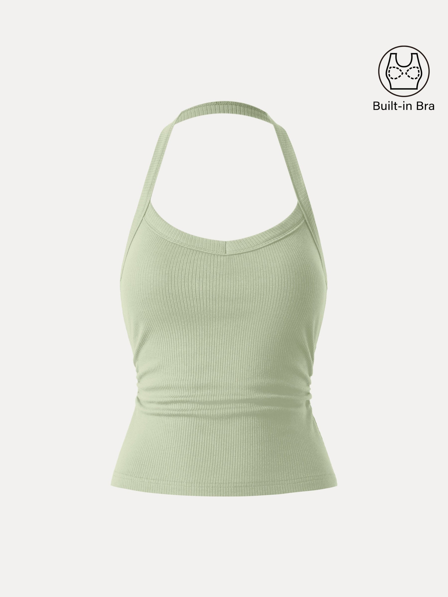 Halter Neck Side Ruched Ribbed Bra Tank