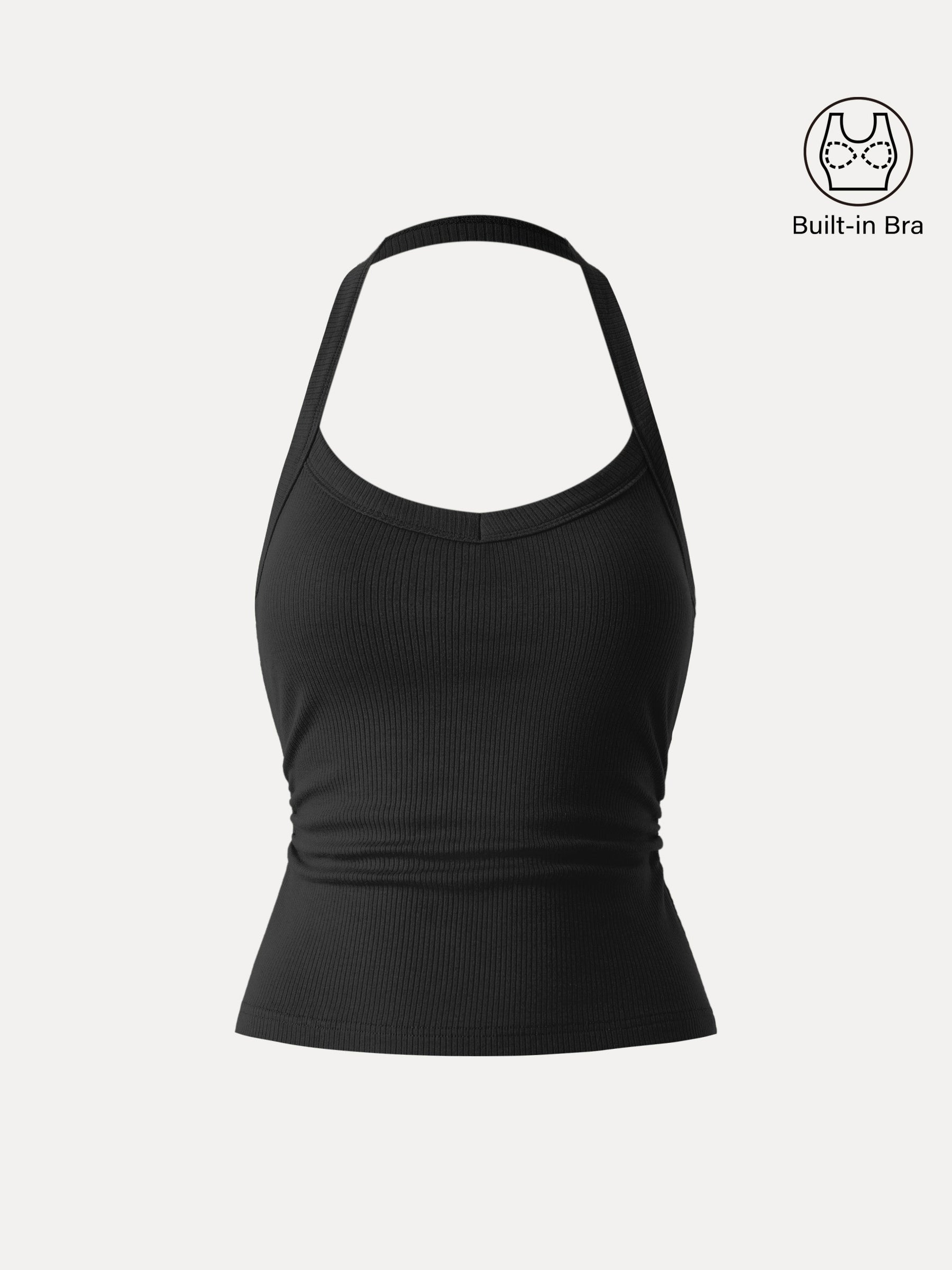 Halter Neck Side Ruched Ribbed Bra Tank