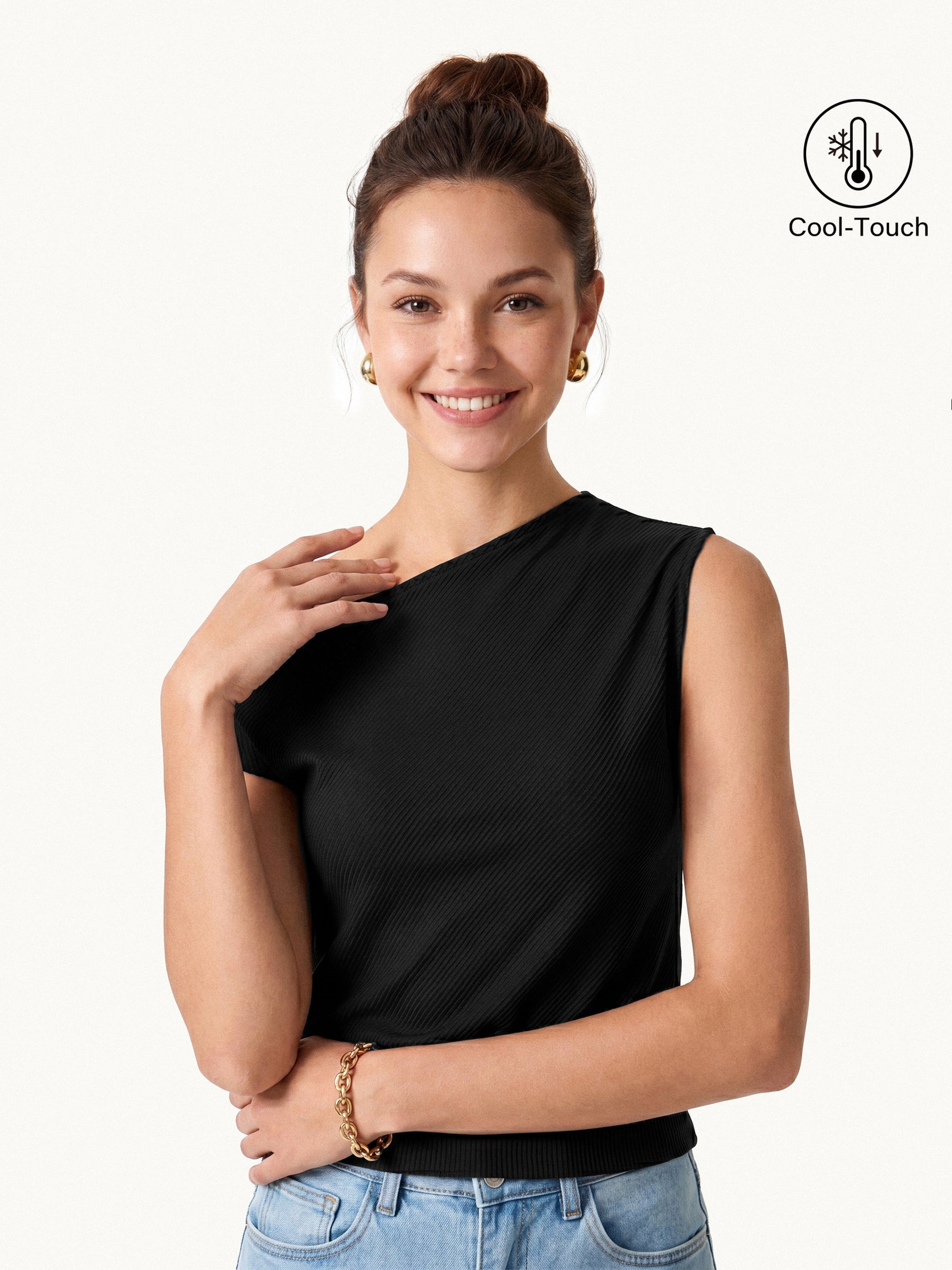 Asymmetrical Shoulder Banded Hem Top