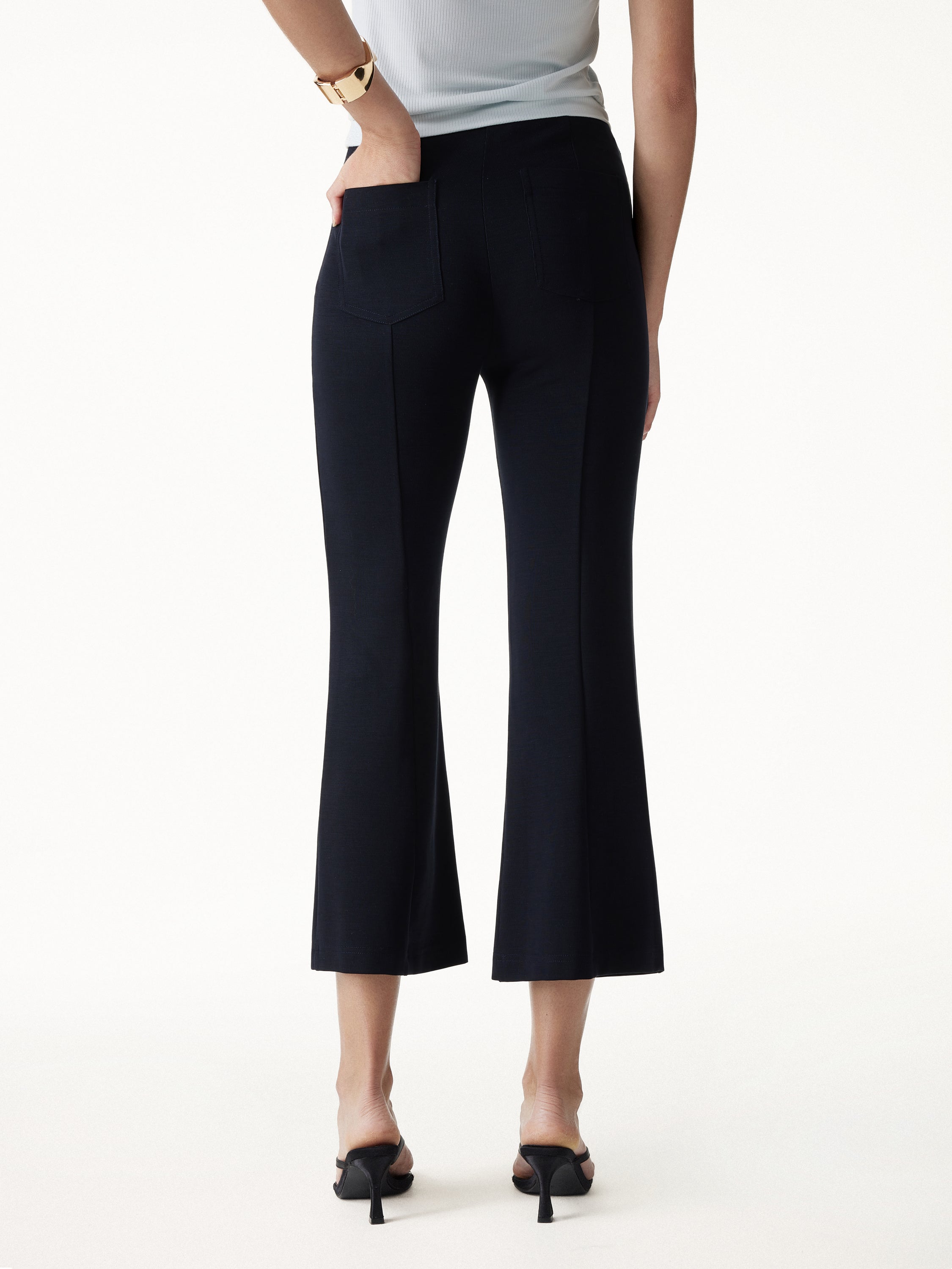 Sandwashed High Rise Cropped Flared Pants with Pockets